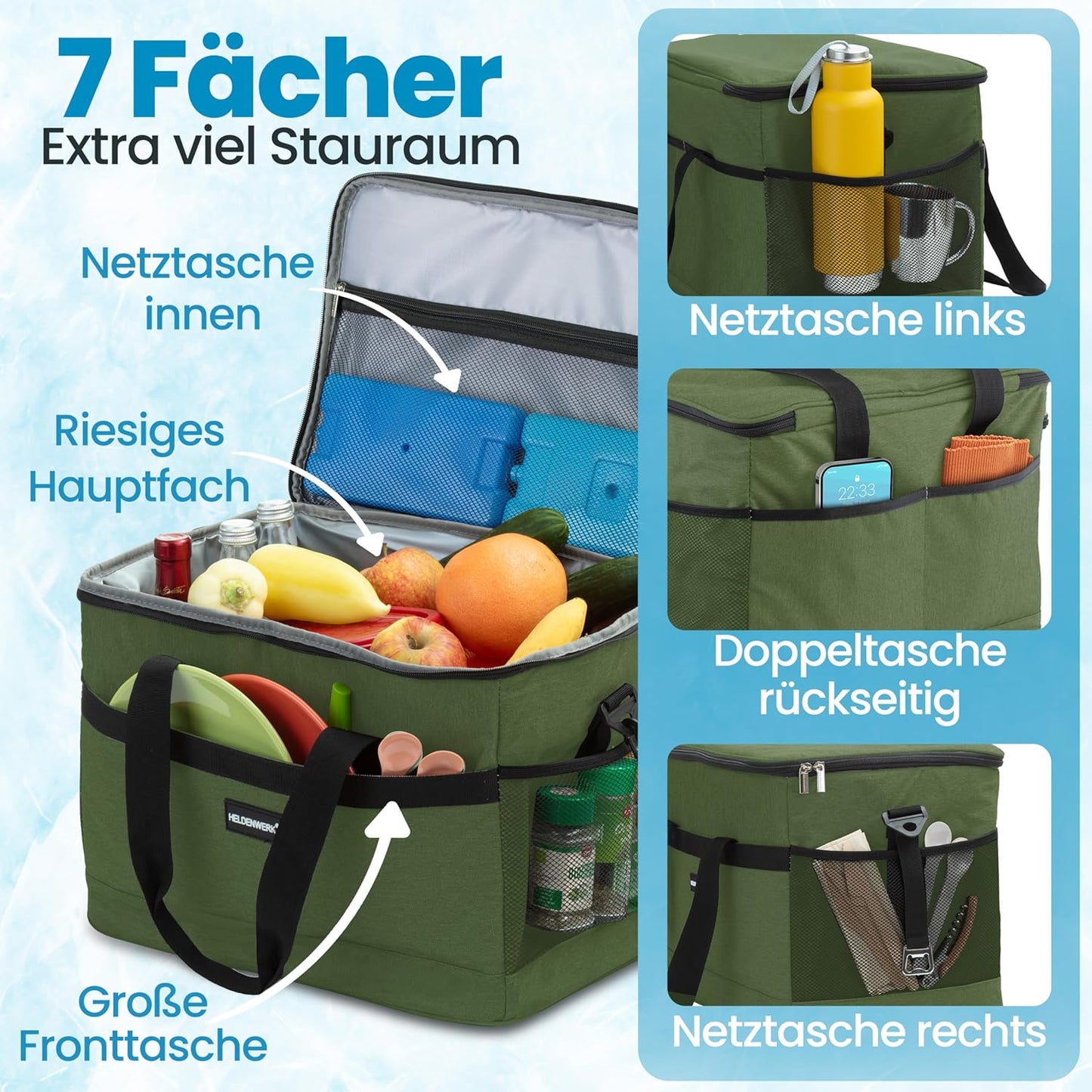 Faltbare Kühltasche, Olivgrün 40L (L40 x B27 x H38 cm)