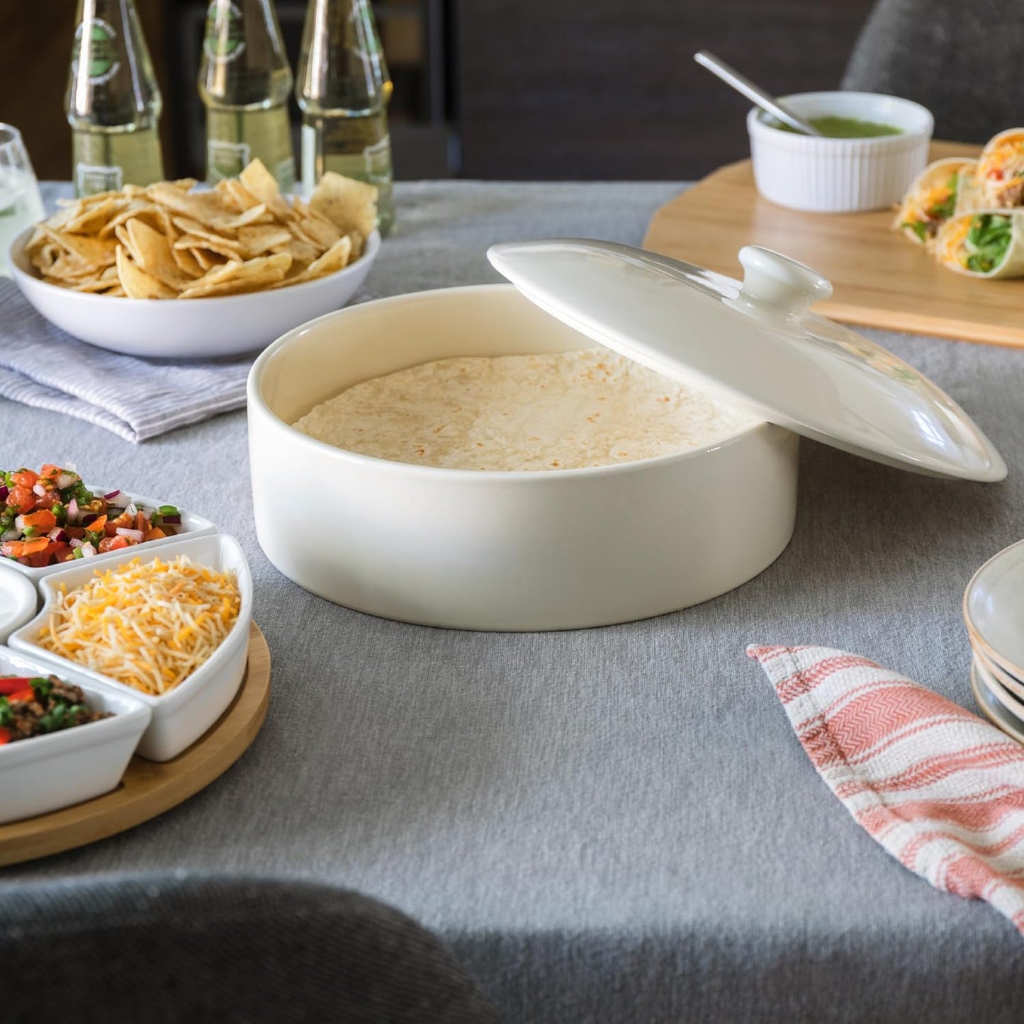 Tortilla Wärmer aus Keramik für Backofen & Mikrowelle, Crème 25,4 cm