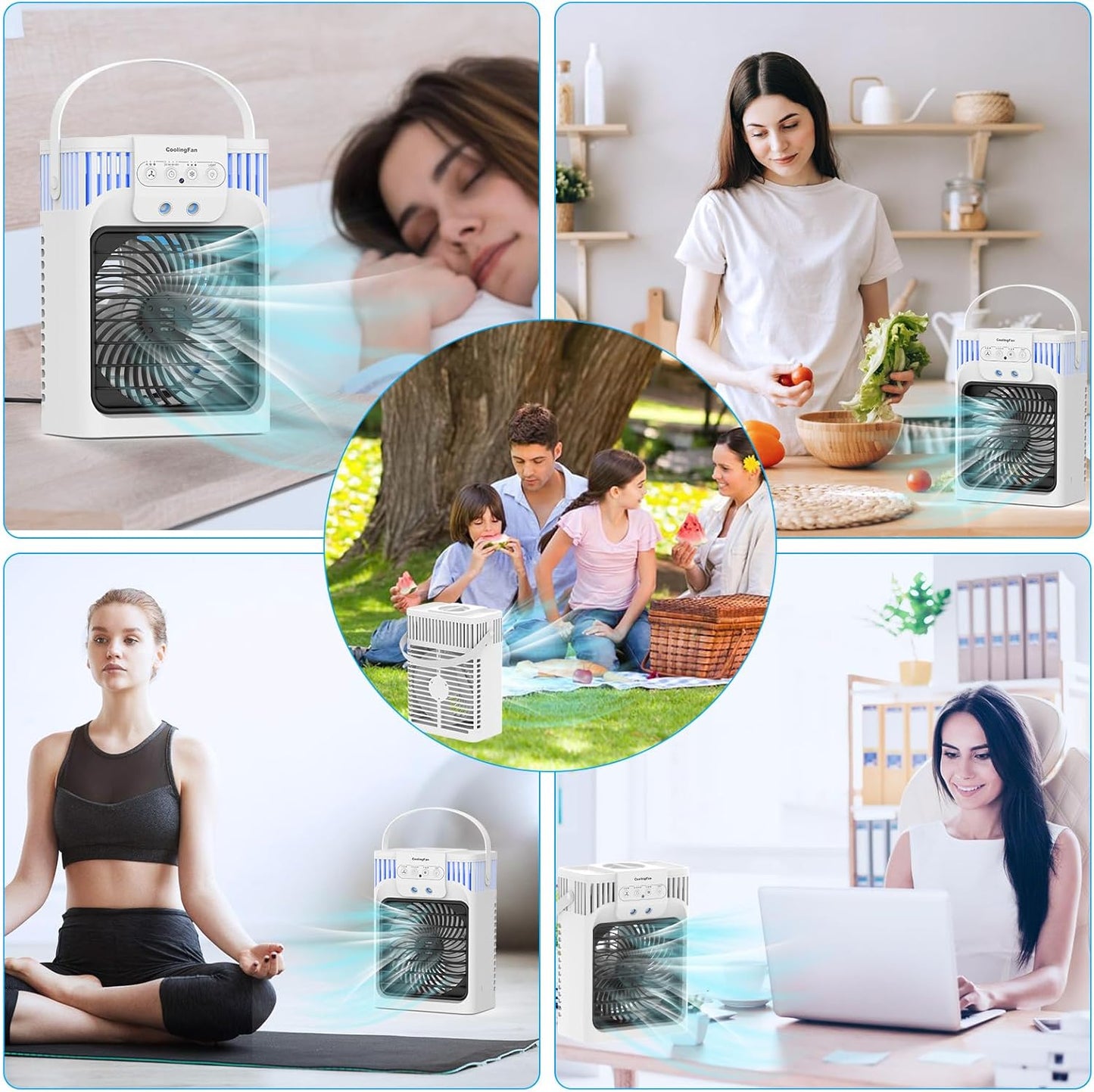 4-in-1 Klimaanlage mit Timer & LED-Licht, Weiß