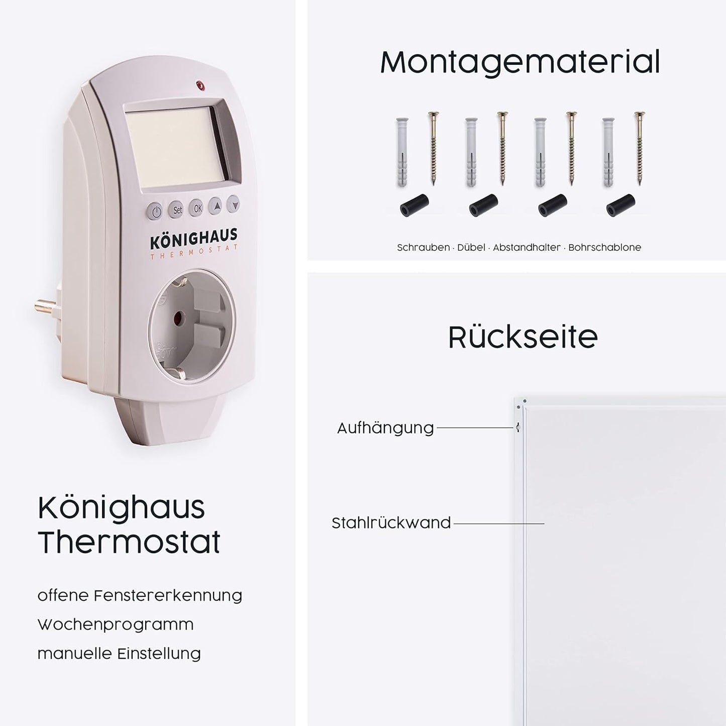 Infrarotheizung P-600, 600 Watt Eco-Modell + Thermostat