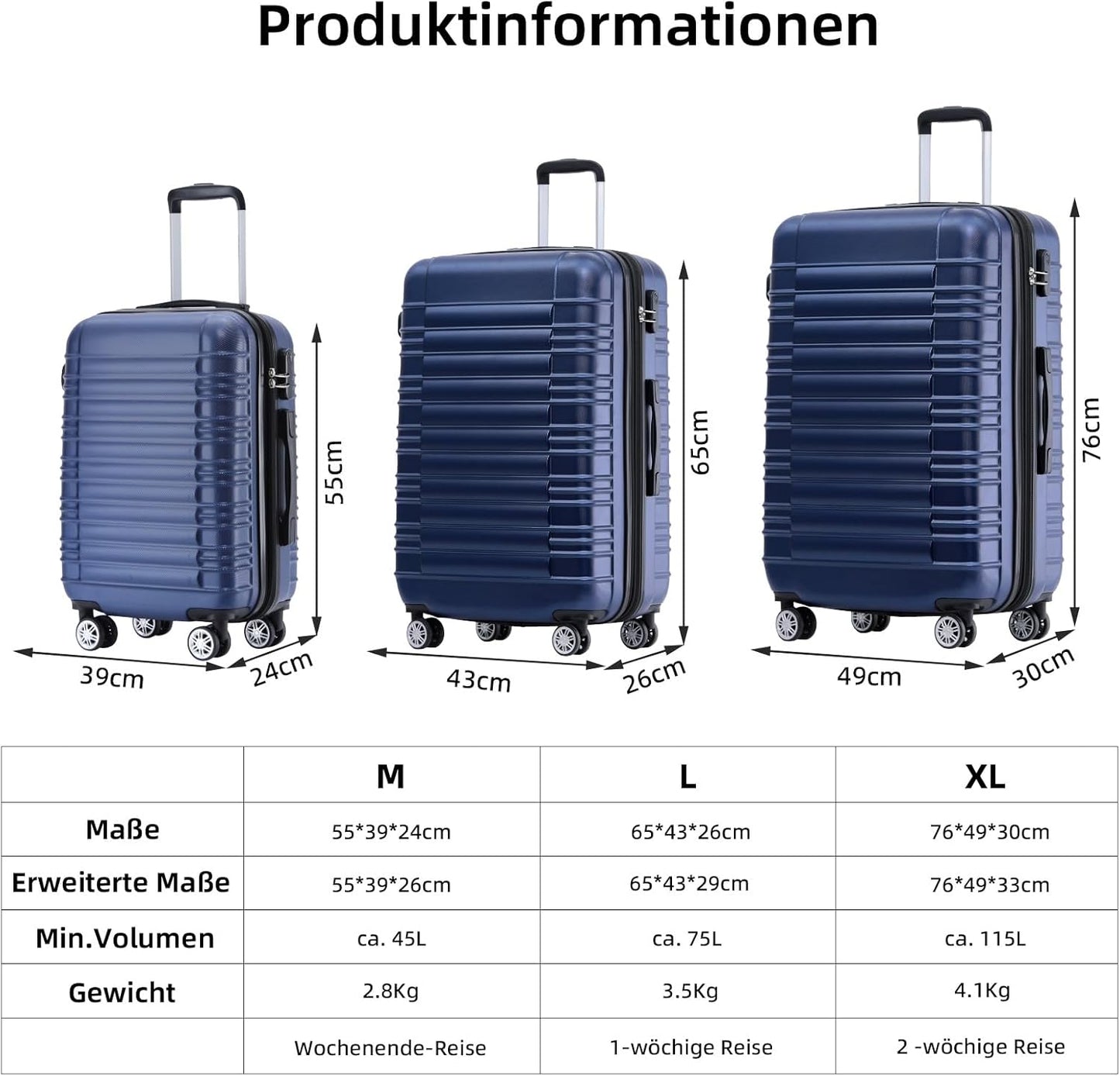 Hartschalenkoffer mit Zwillingsrollen, Dunkelblau / L