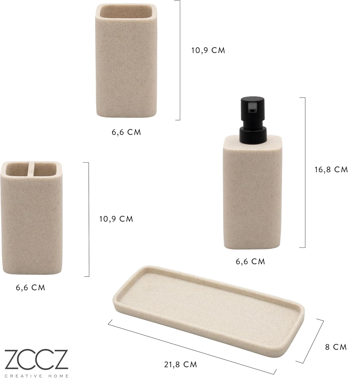 4-teiliges Badezimmer Set mit Organizer und Spender, Sand