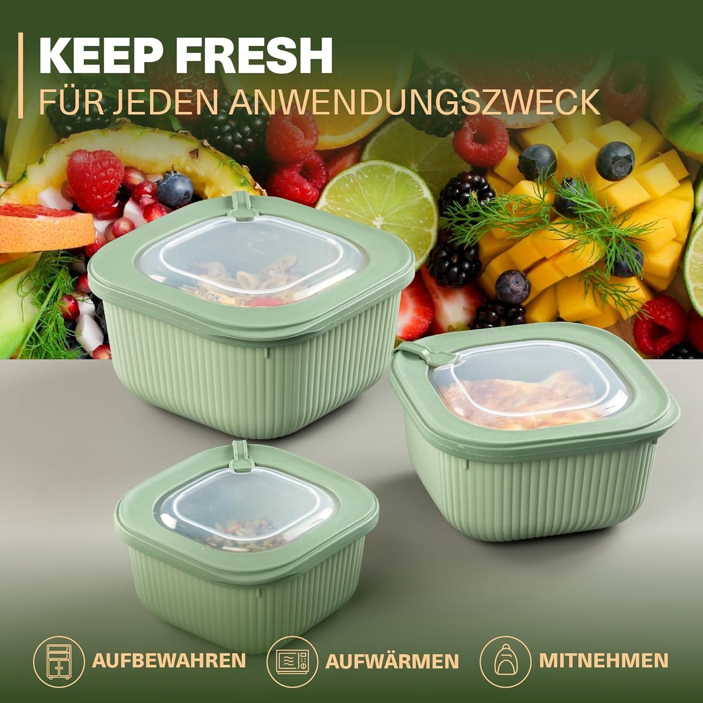 9-teiliges Frischhaltedosen-Set mit Ventildeckel, Grün 9er Set Quadratisch
