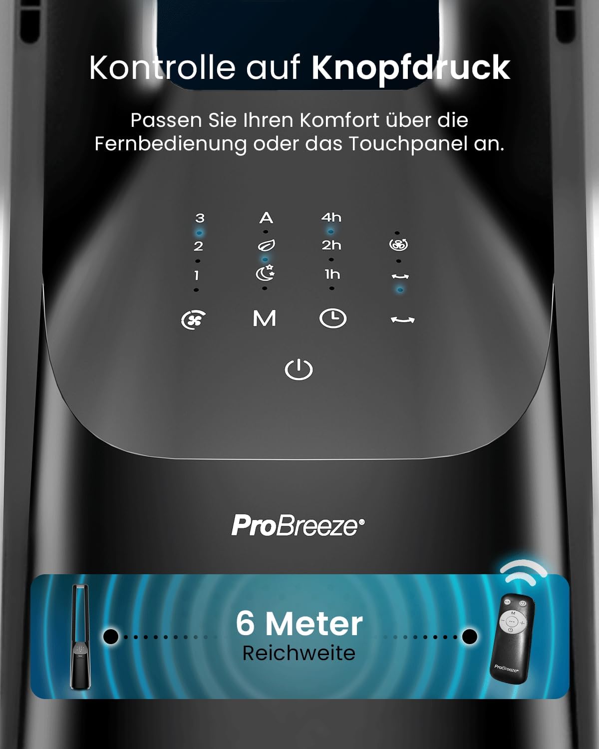 Rotorloser Turmventilator, Smart App Schwarz