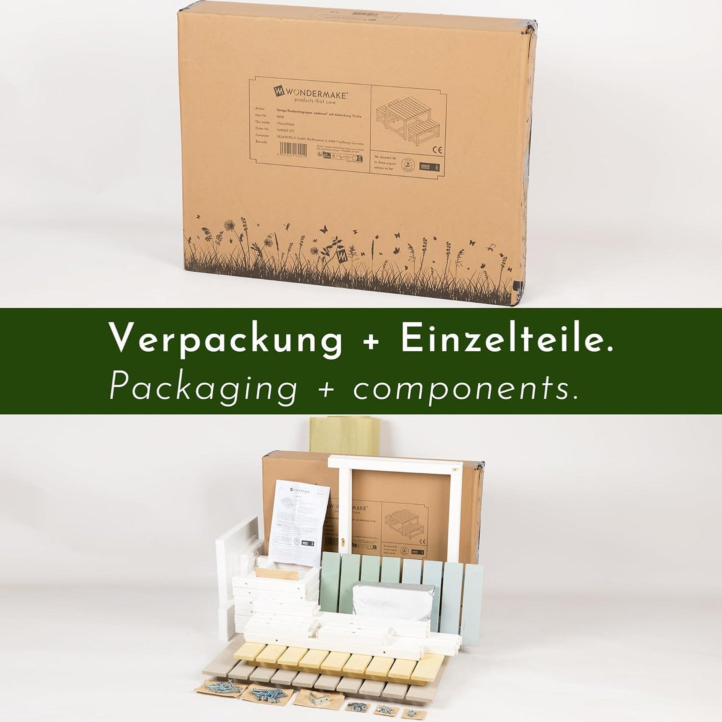 Design-Kindersitzgruppe "sedensa1" mit Abdeckung, Fichte, Bunt - Pastell