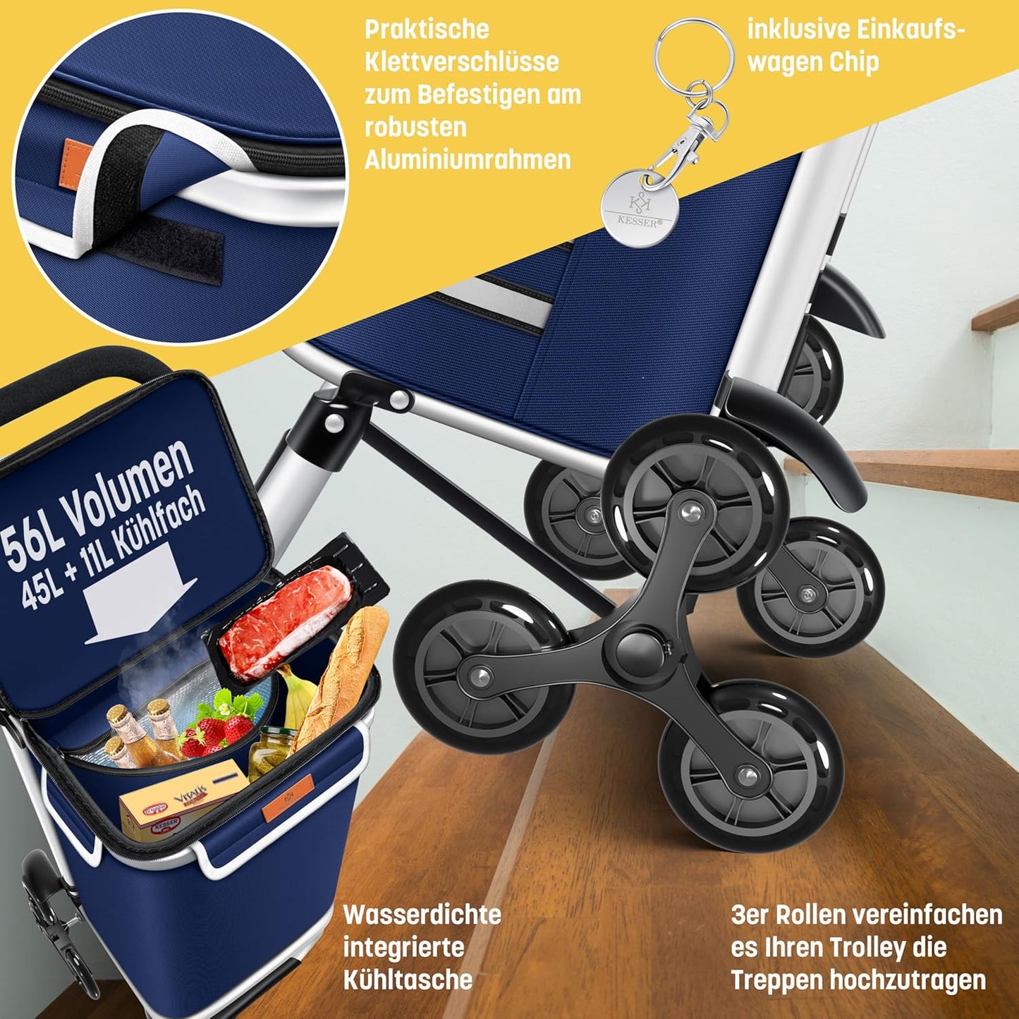 Einkaufstrolley mit Kühlfach, Navyblau