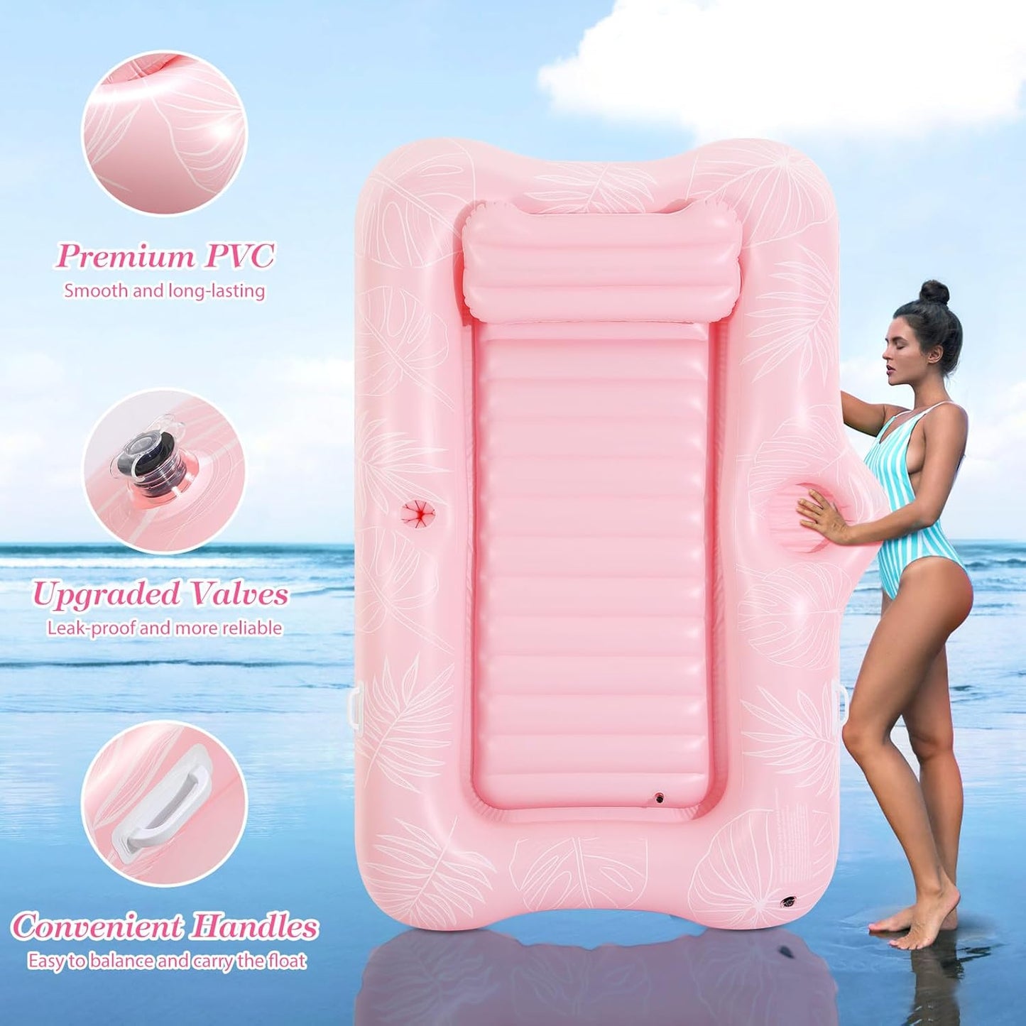 Aufblasbare Pool-Lounge mit Getränkehalter und Eisbar, M Size Pink