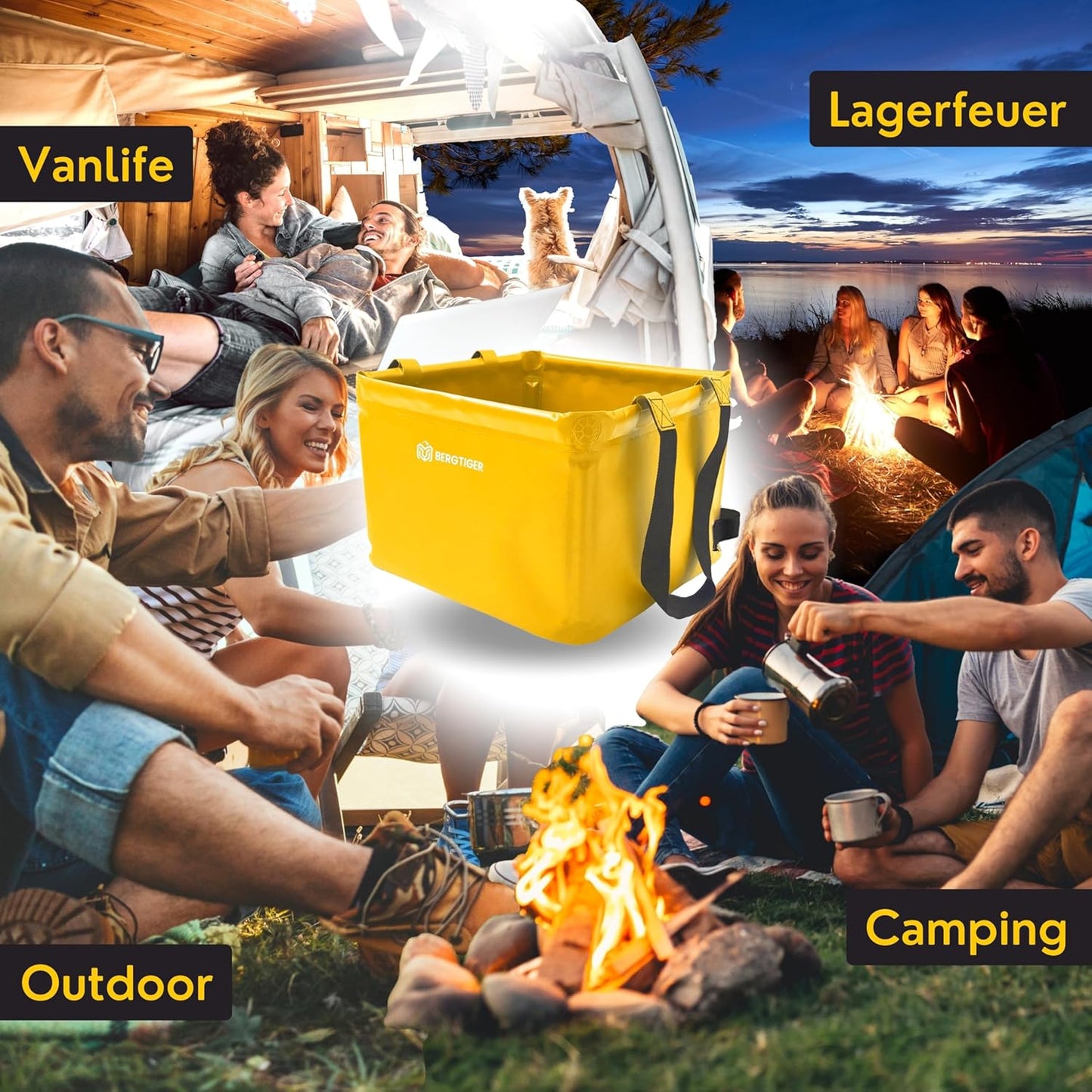 Faltschüssel Camping, Sonnengelb / Schwarz - 22 Liter