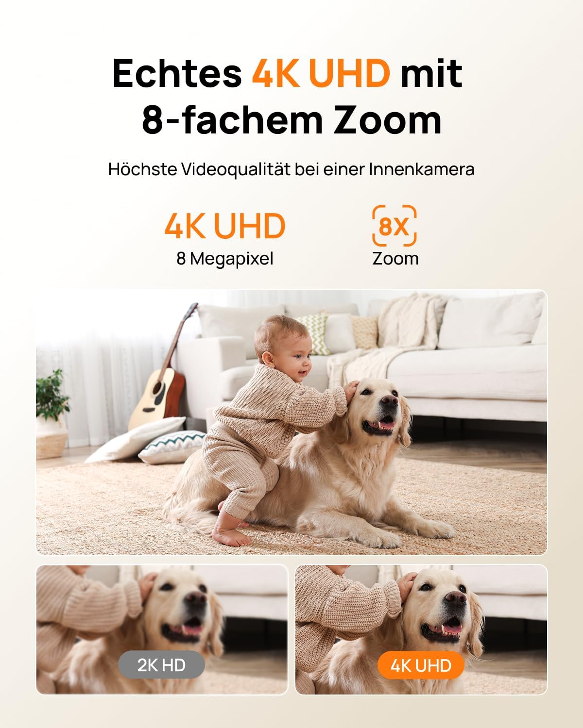 4K UHD Indoor-Überwachungskamera-Set HM1010, 4er-Pack, 4K 360° PT AI Cam - 4 Pack