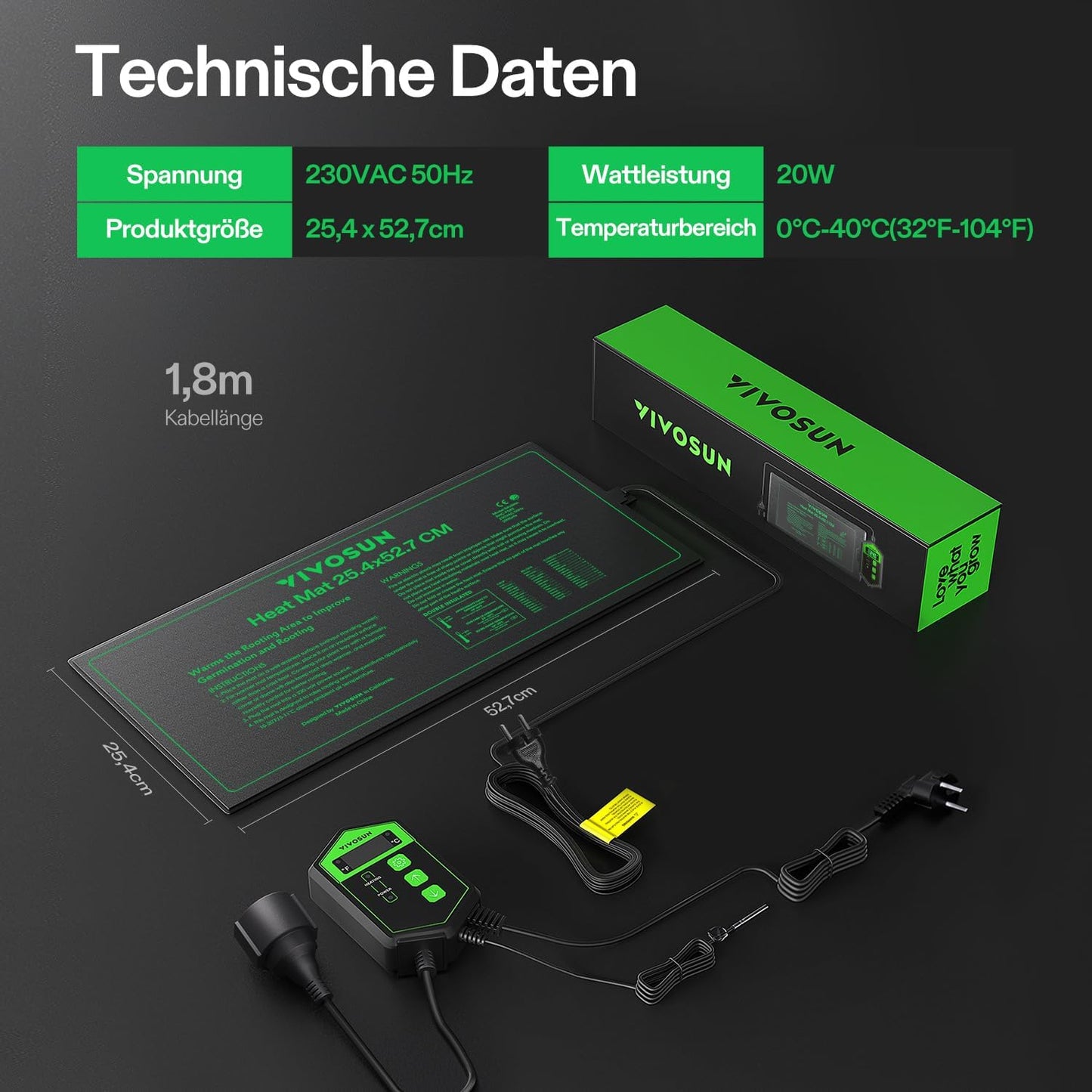 Heizmatte mit Digitalem Thermostat für Pflanzen, 10"x20" Mit Thermostat