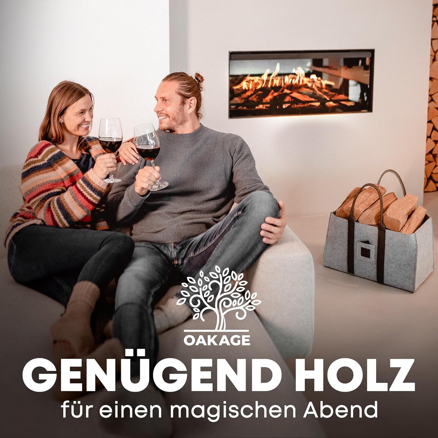 2er-Set Einkaufstaschen & Kaminholzkorb, Doppelpack Hellgrau