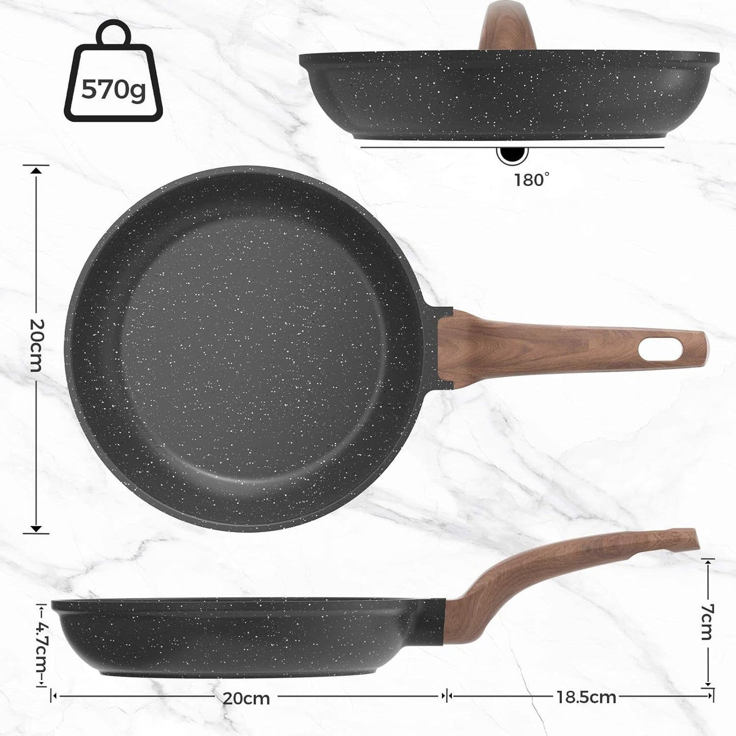 Bratpfanne mit Granit-Antihaftbeschichtung, Grau 20CM