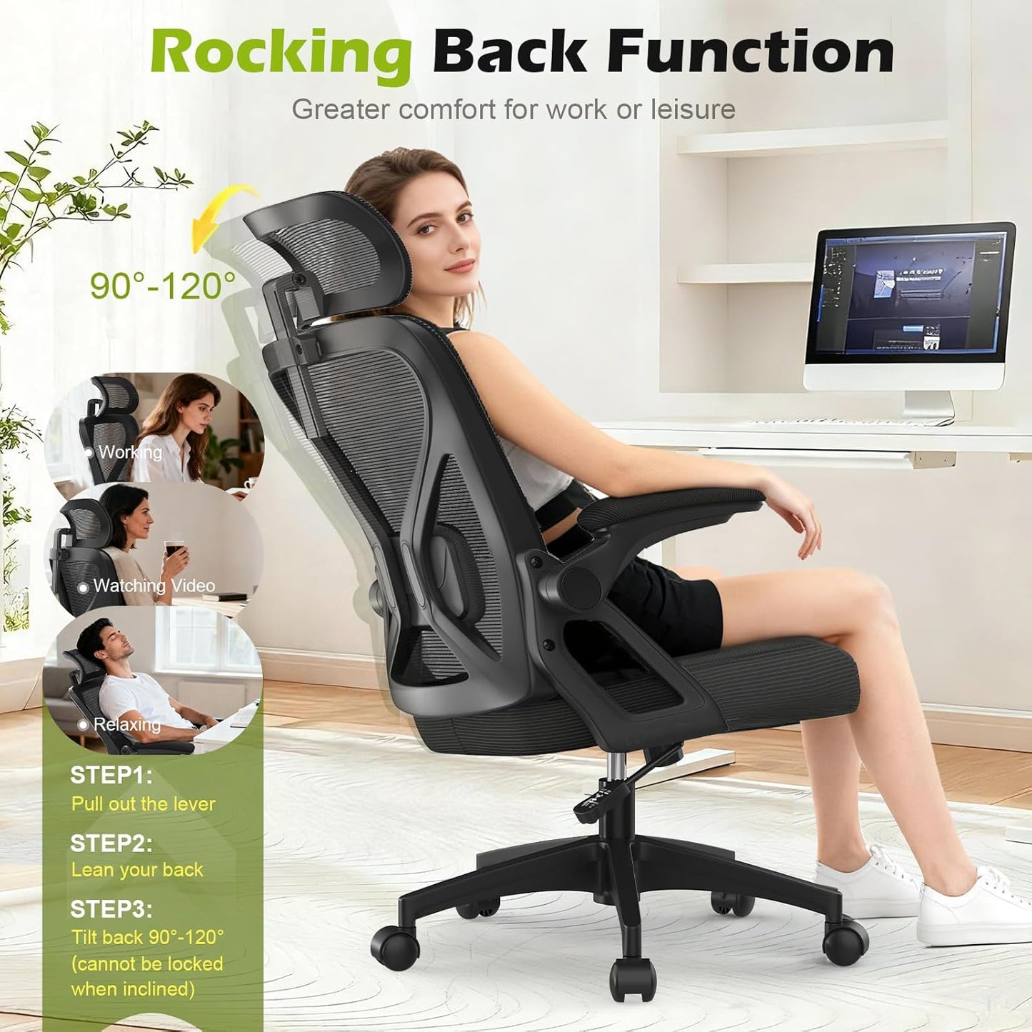Ergonomischer Schreibtischstuhl mit Lendenstütze, Schwarz