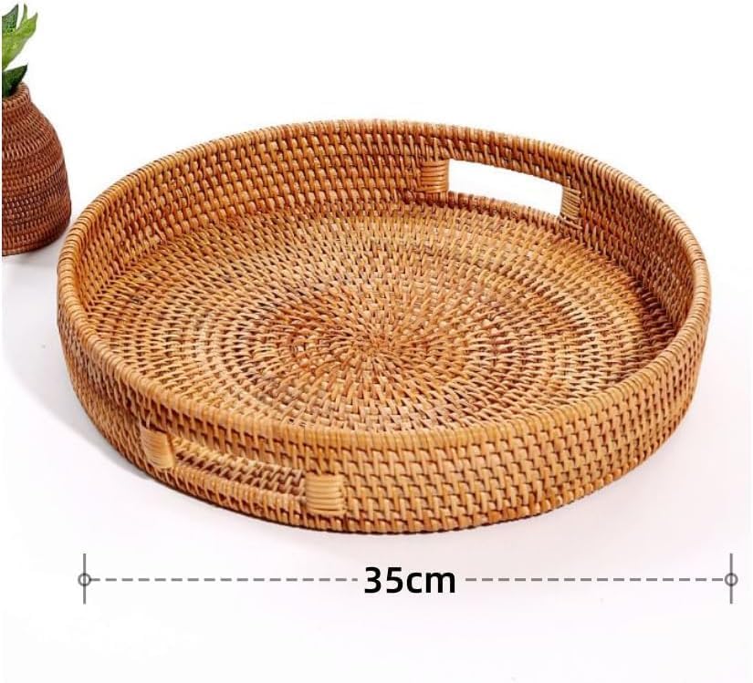 Rundes Serviertablett aus Rattan, 1er-set: 35 X 35 X 6 Cm