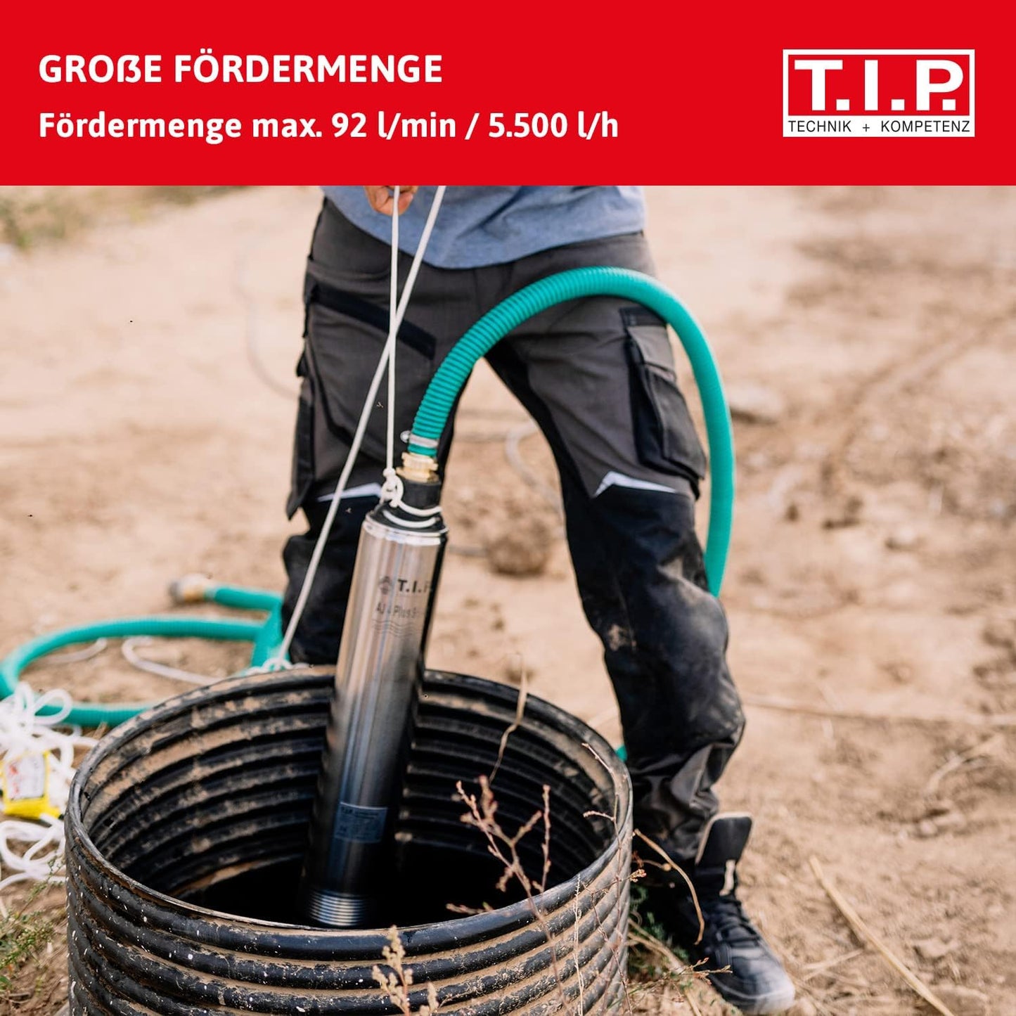 Tiefbrunnenpumpe mehrstufig 30, Fördermenge 5.500 l/h, Förderhöhe/Druck: 40 m / 4.0 bar Pumpe ohne Schlauch