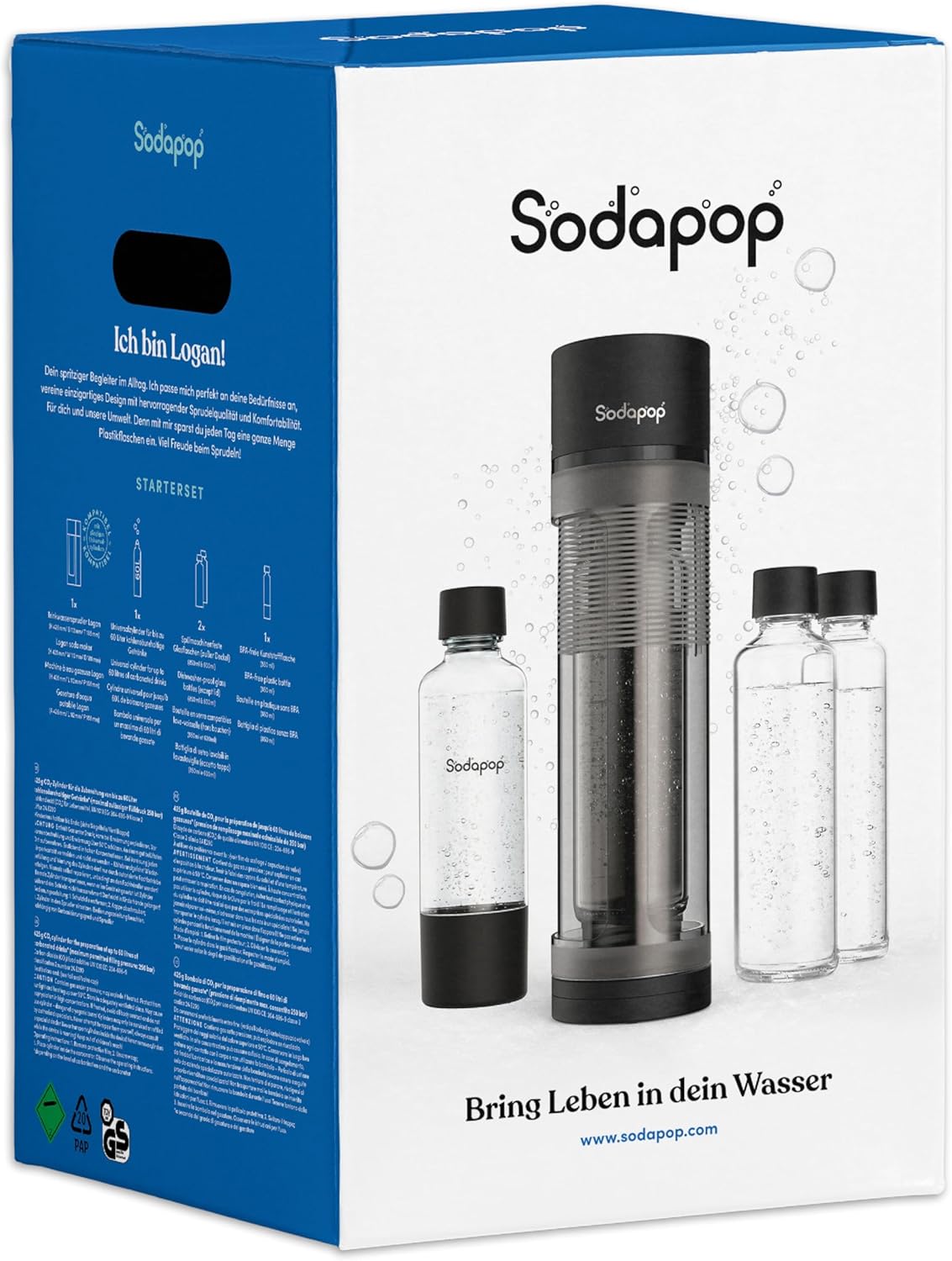 Logan Wassersprudler Starterset mit Glas- und PET-Flaschen, Logan + 2x Glasflaschen + 1x PET Flaschen