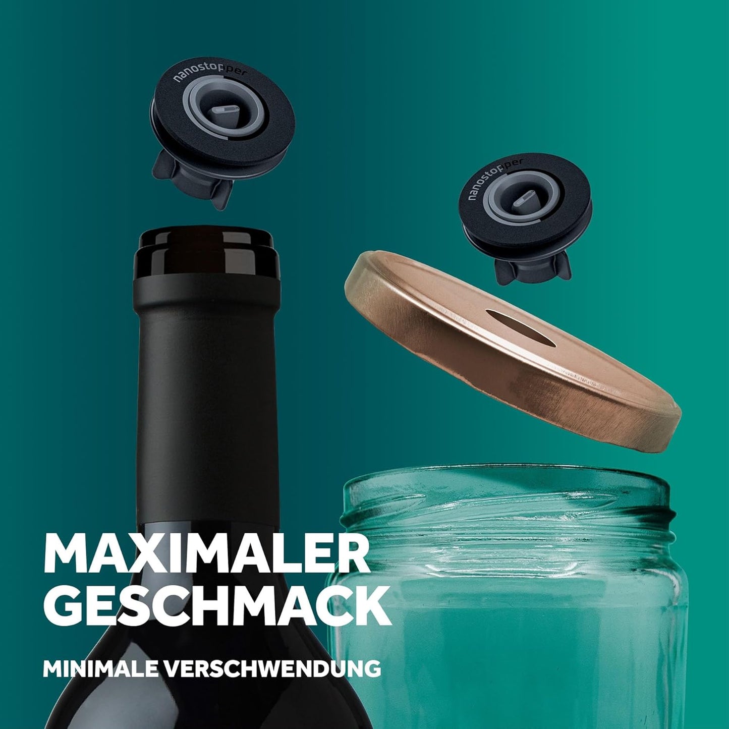 Vakuum-Pumpe-Set für Flaschen & Einmachgläser, Schwarz