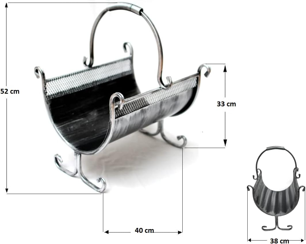 Kaminholzkorb aus Metall, Silber