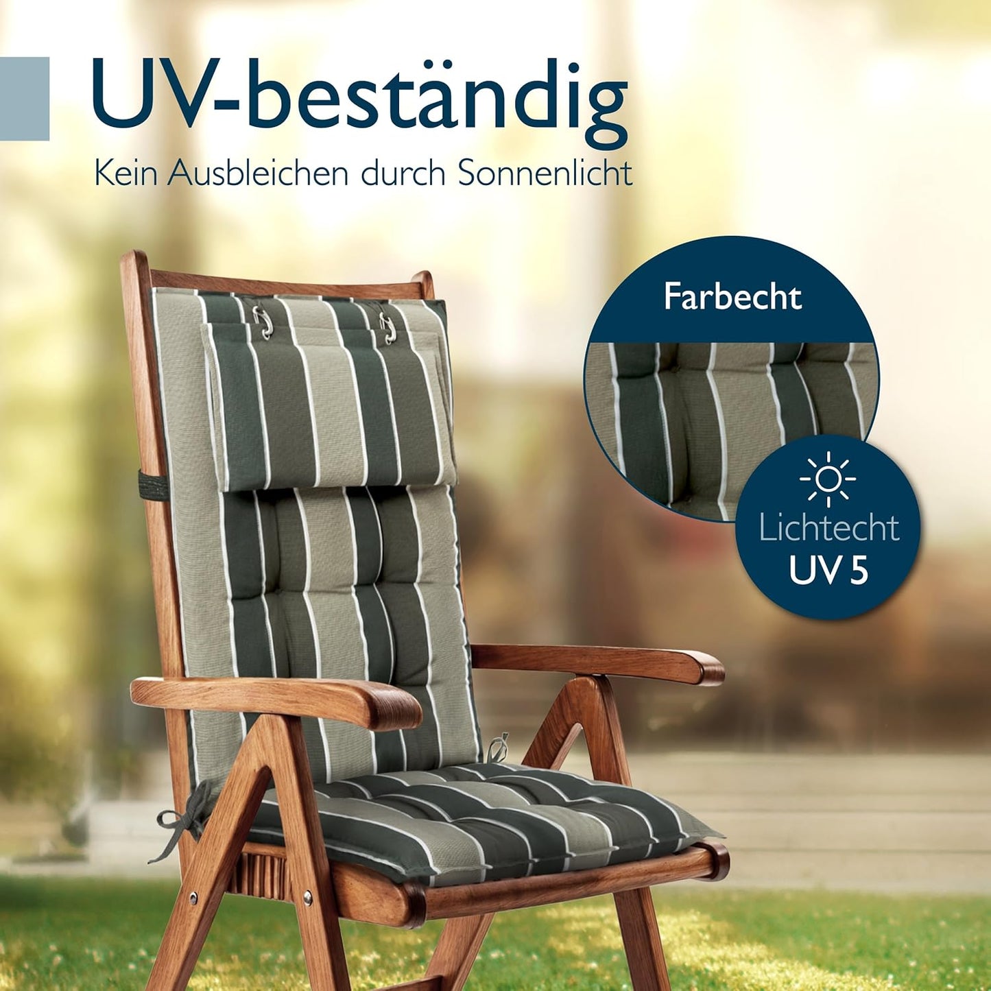 Hochlehner-Auflagen-Set, 8 Stück, 8 Auflagen Grün Gestreift
