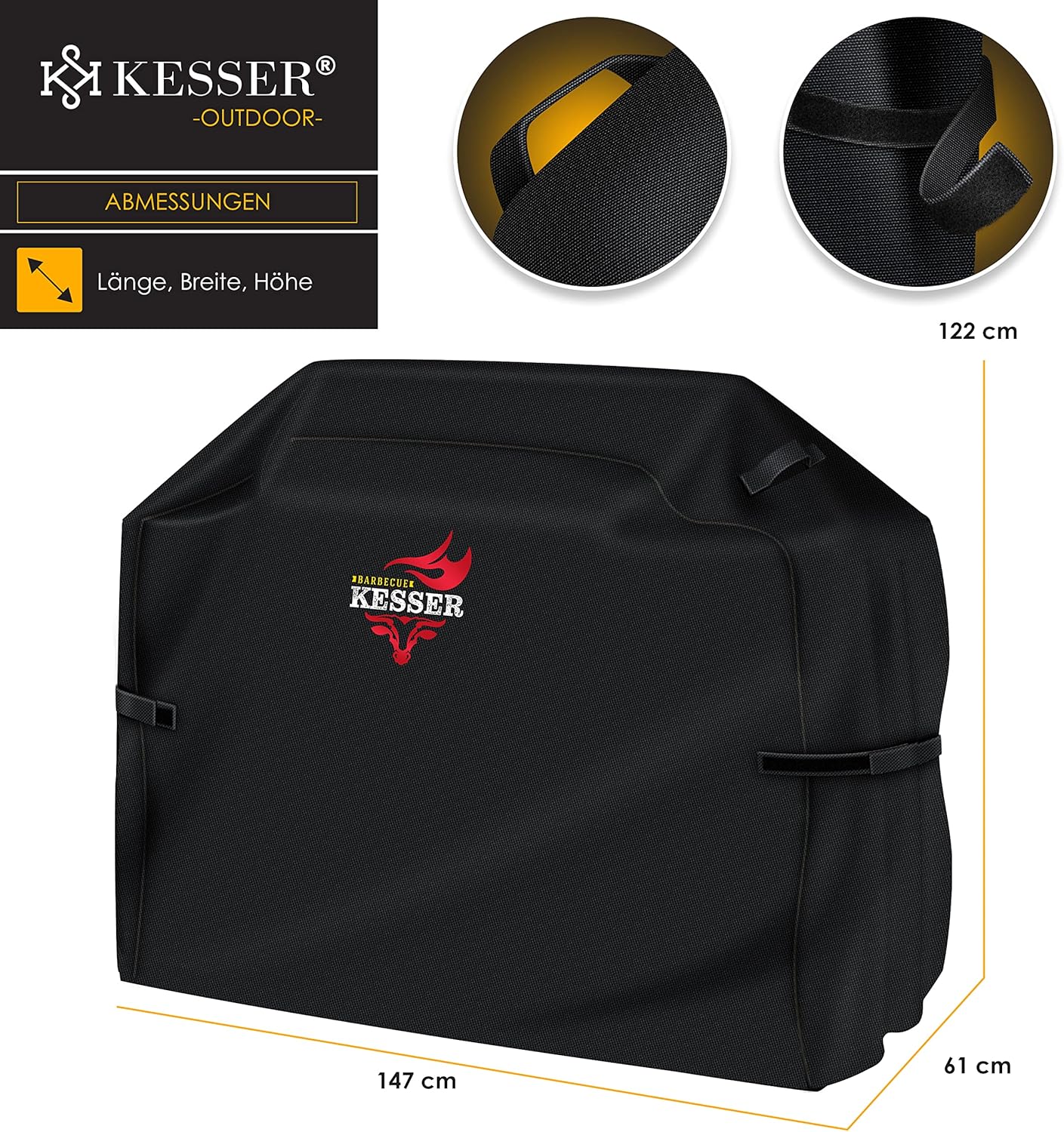 Wetterfeste Grillabdeckung, 147 x 61 x 122 cm (BxTxH) Schwarz