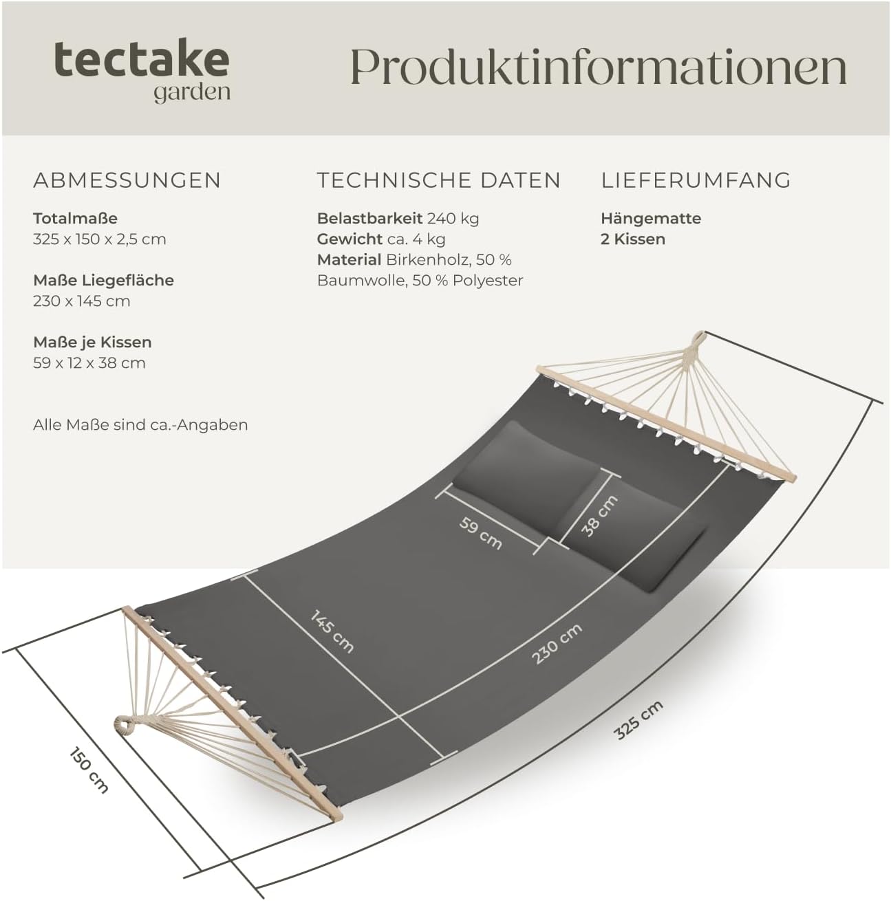 Doppelhängematte Eden, Dunkelgrau