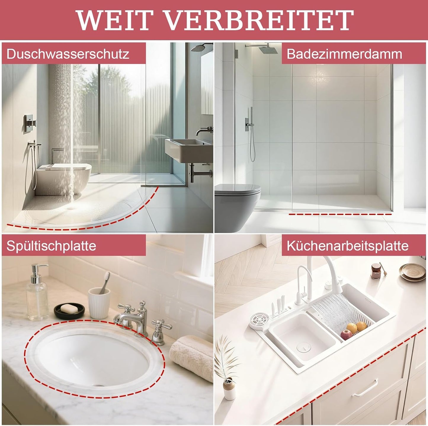 Schwallschutzleiste Dusche selbstklebend 100cm, 100cm Transparent