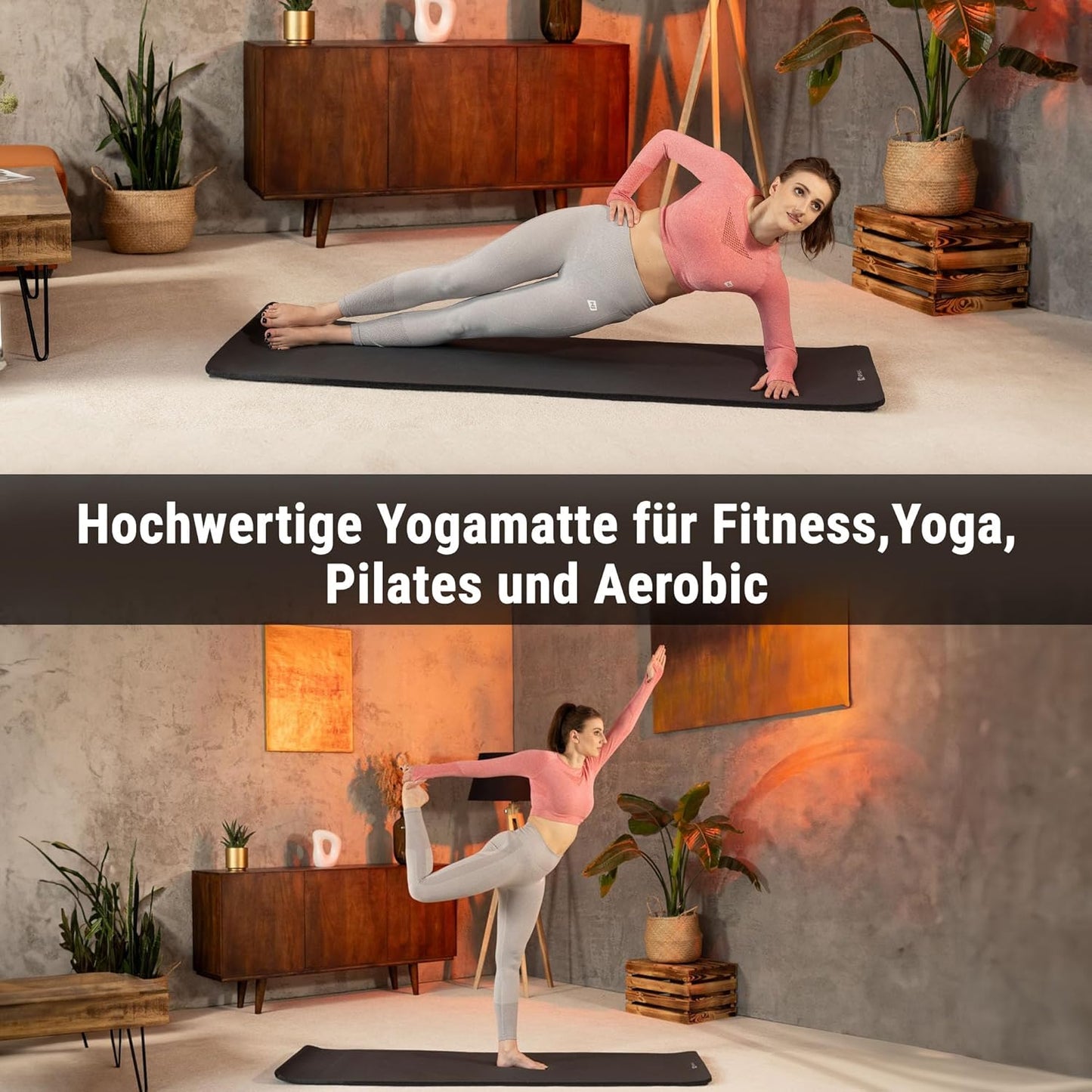 Gymnastikmatte 190 x 60 cm - rutschfest & gelenkschonend, BLACK