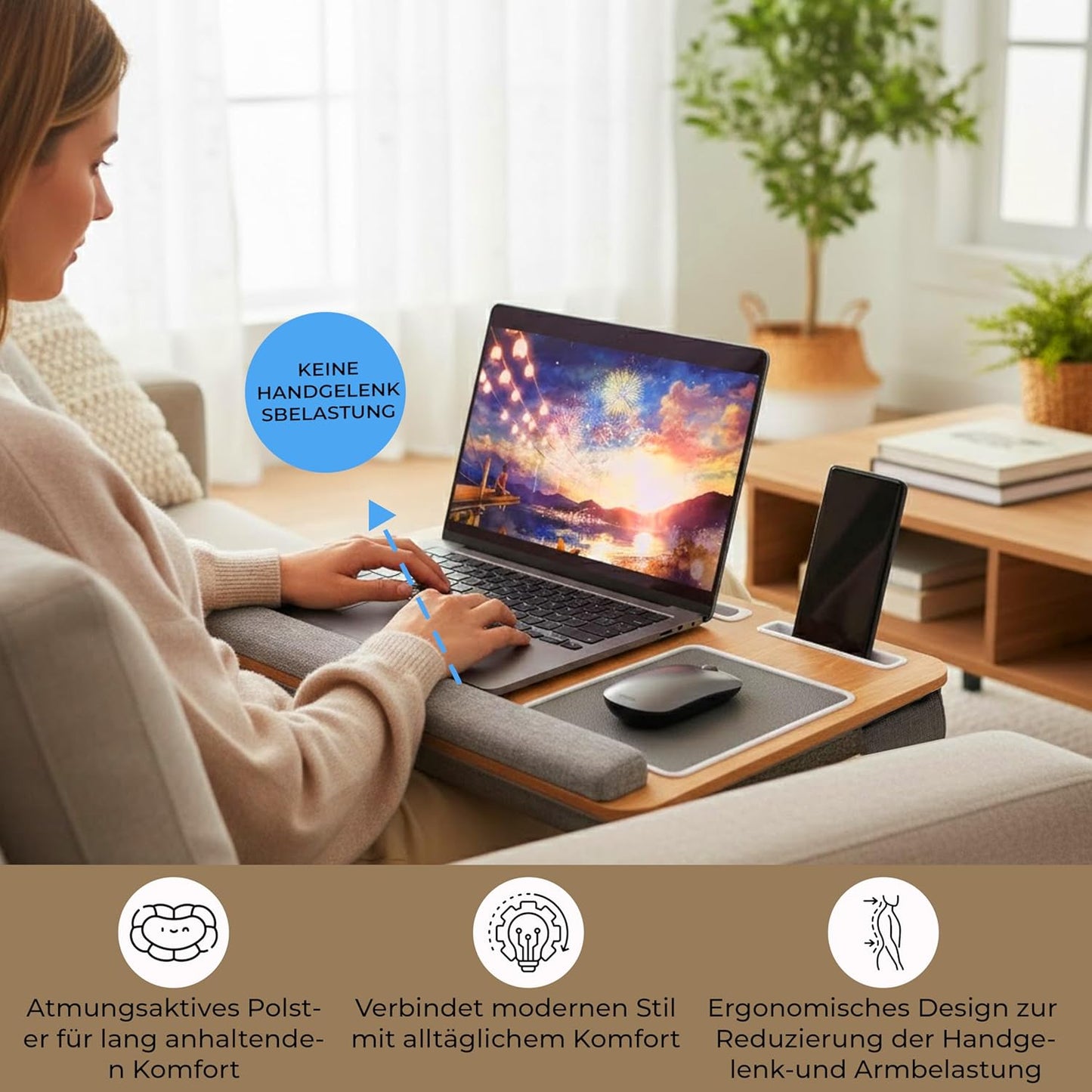 Laptopkissen mit Handgelenkauflage, Grau
