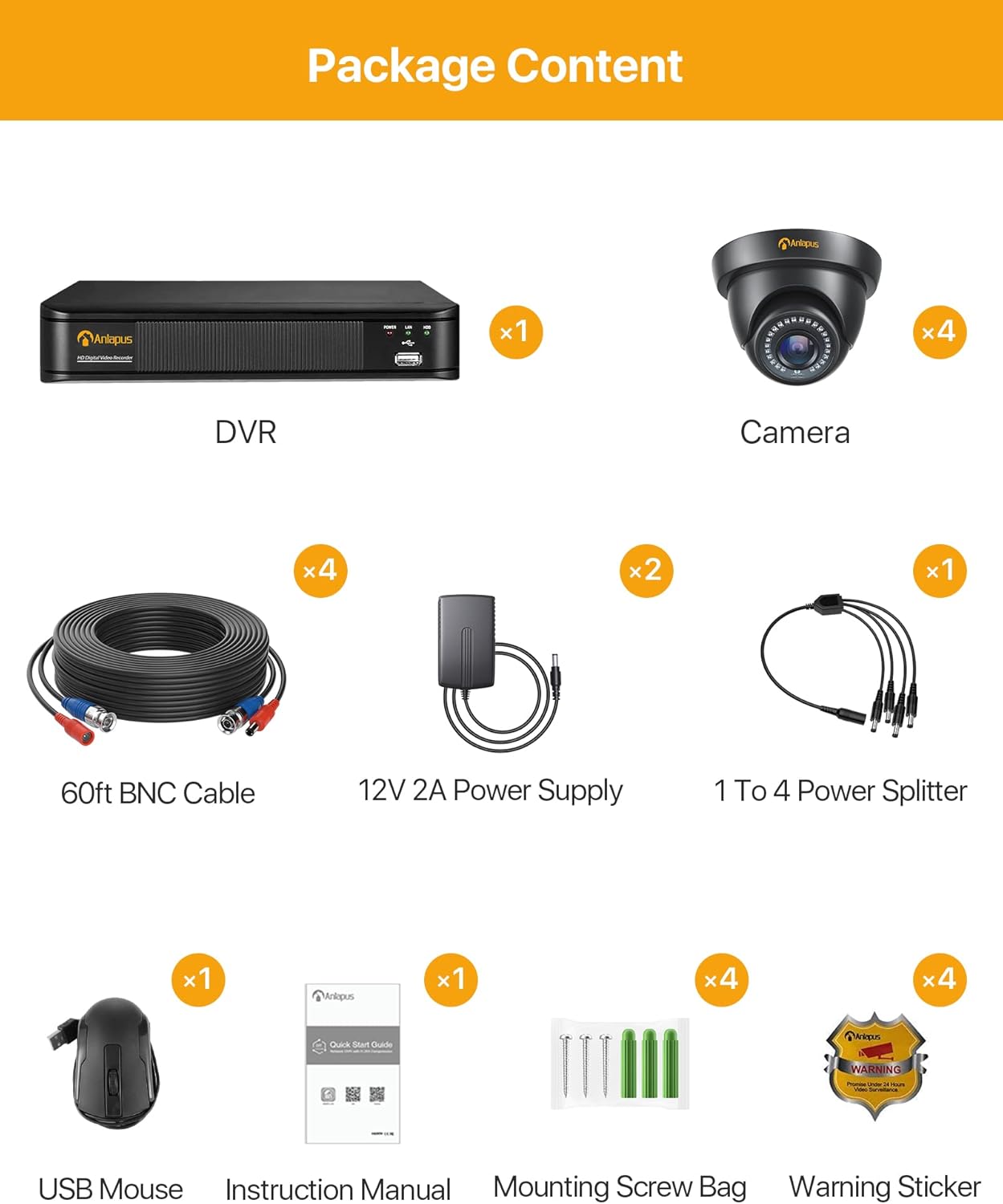 1080P HD Überwachungskamera-Set, 4 Kameras