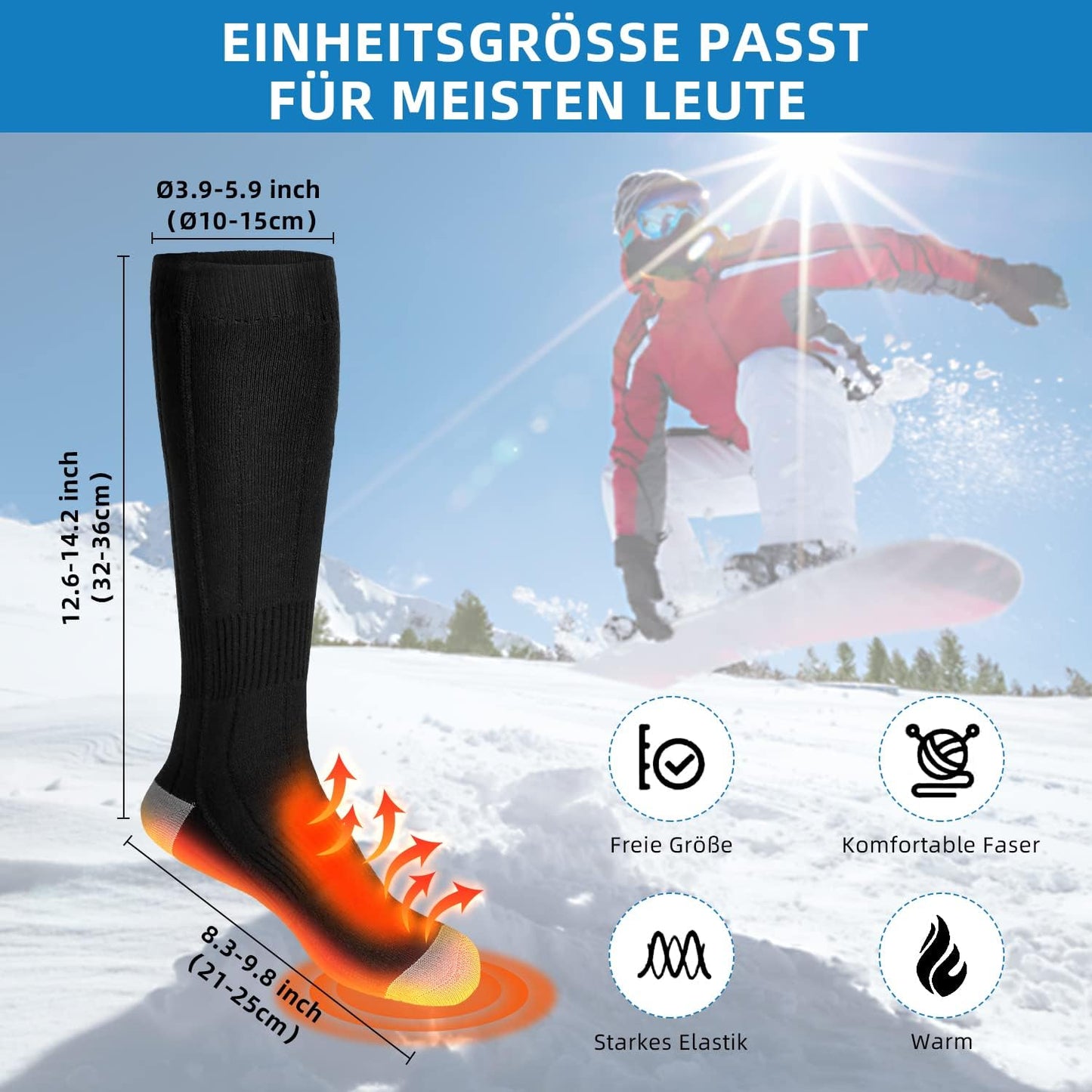 Beheizbare Socken, Schwarz