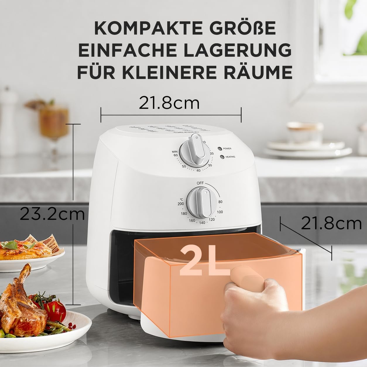 Mini Airfryer, Weiss 2L