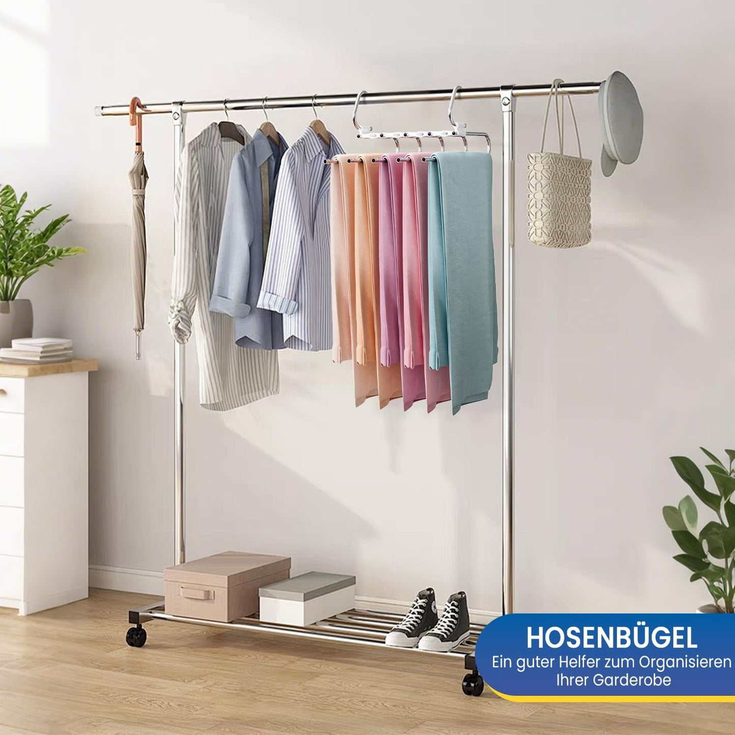 Platzsparende 5-in-1-Hosenbügel, 4 Stück, Weiss-keine Montage Erforderlich 4