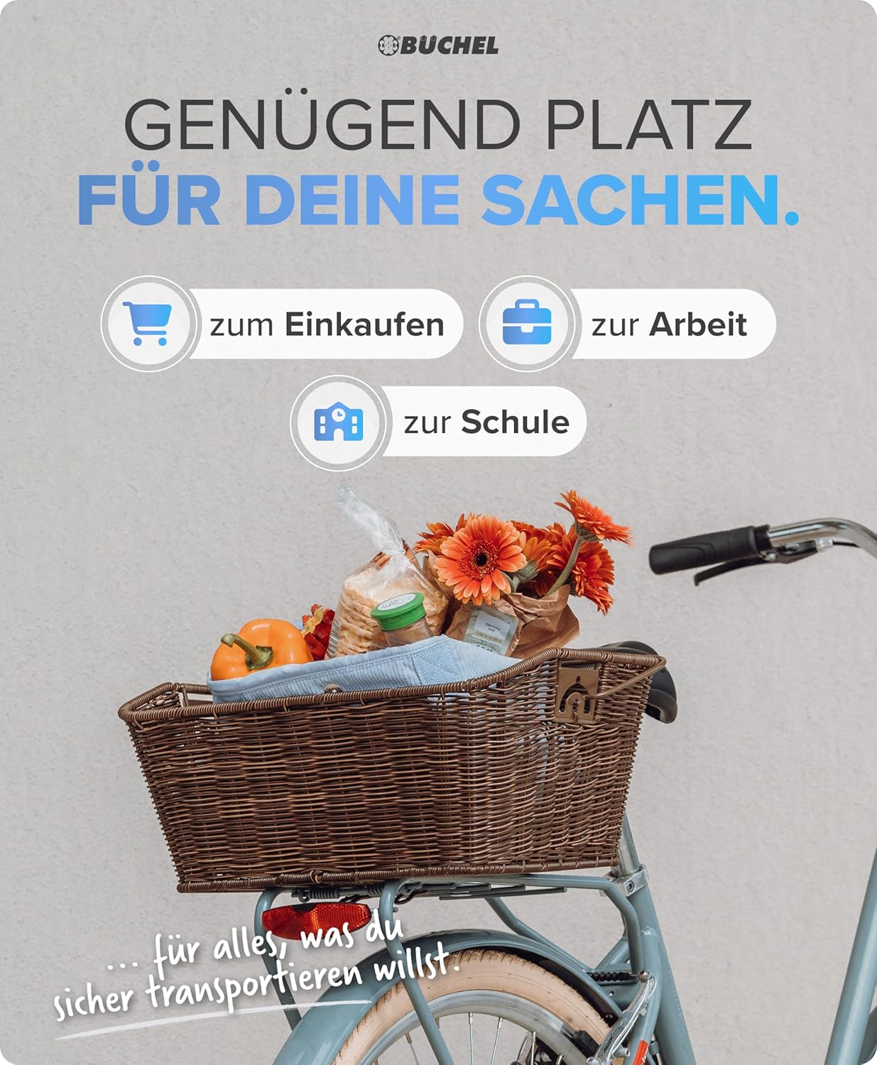 Abnehmbarer Fahrradkorb für hinten mit Halteclip, Braun Single
