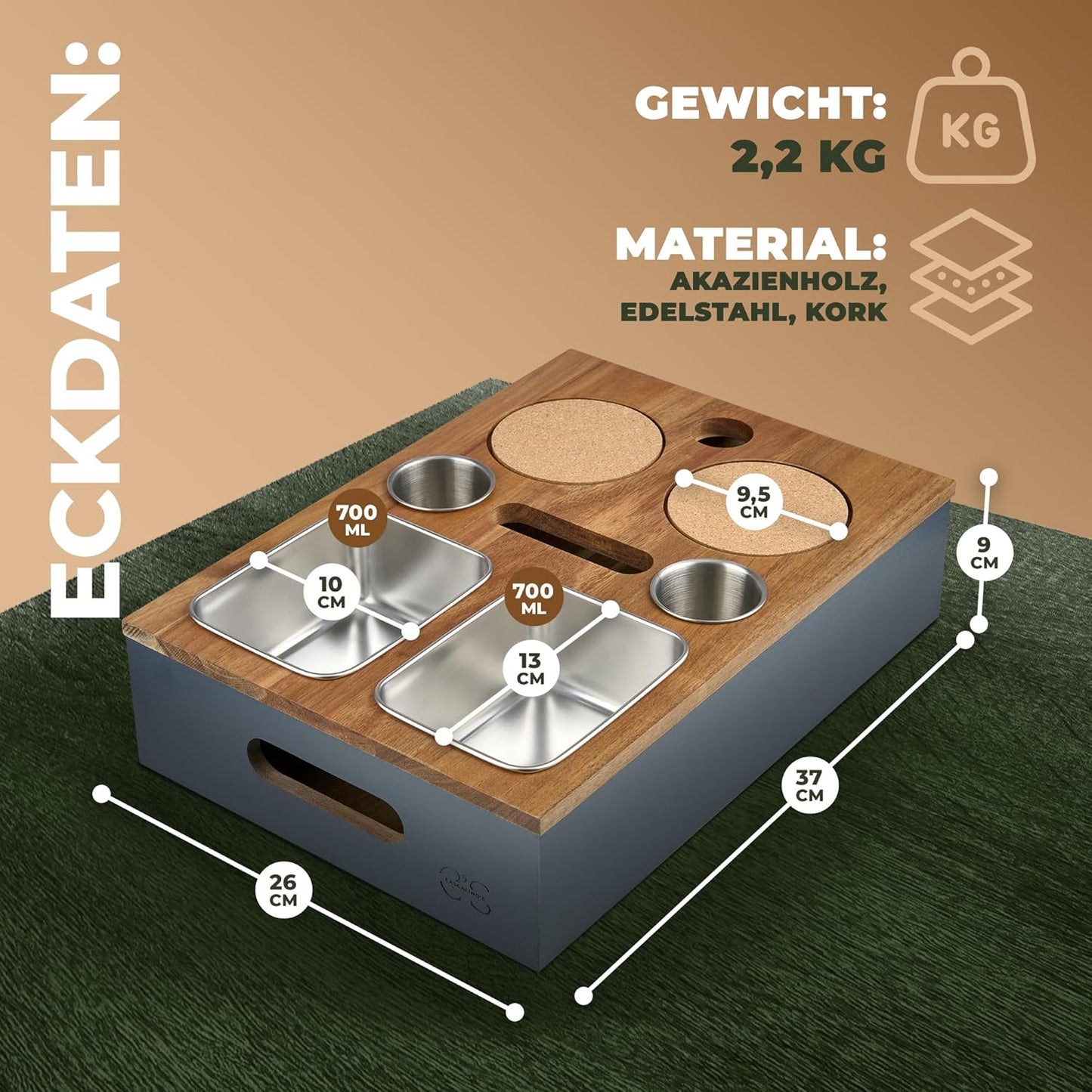 Couchbar Snackbox, Akazienholz