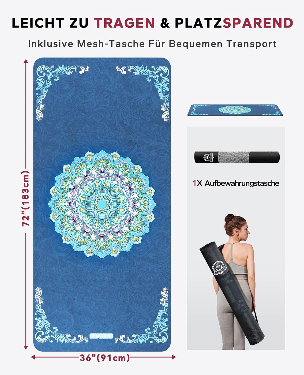 Rutschfeste Yogamatte, Wildleder-183cm x91cm x 6mm 6MM