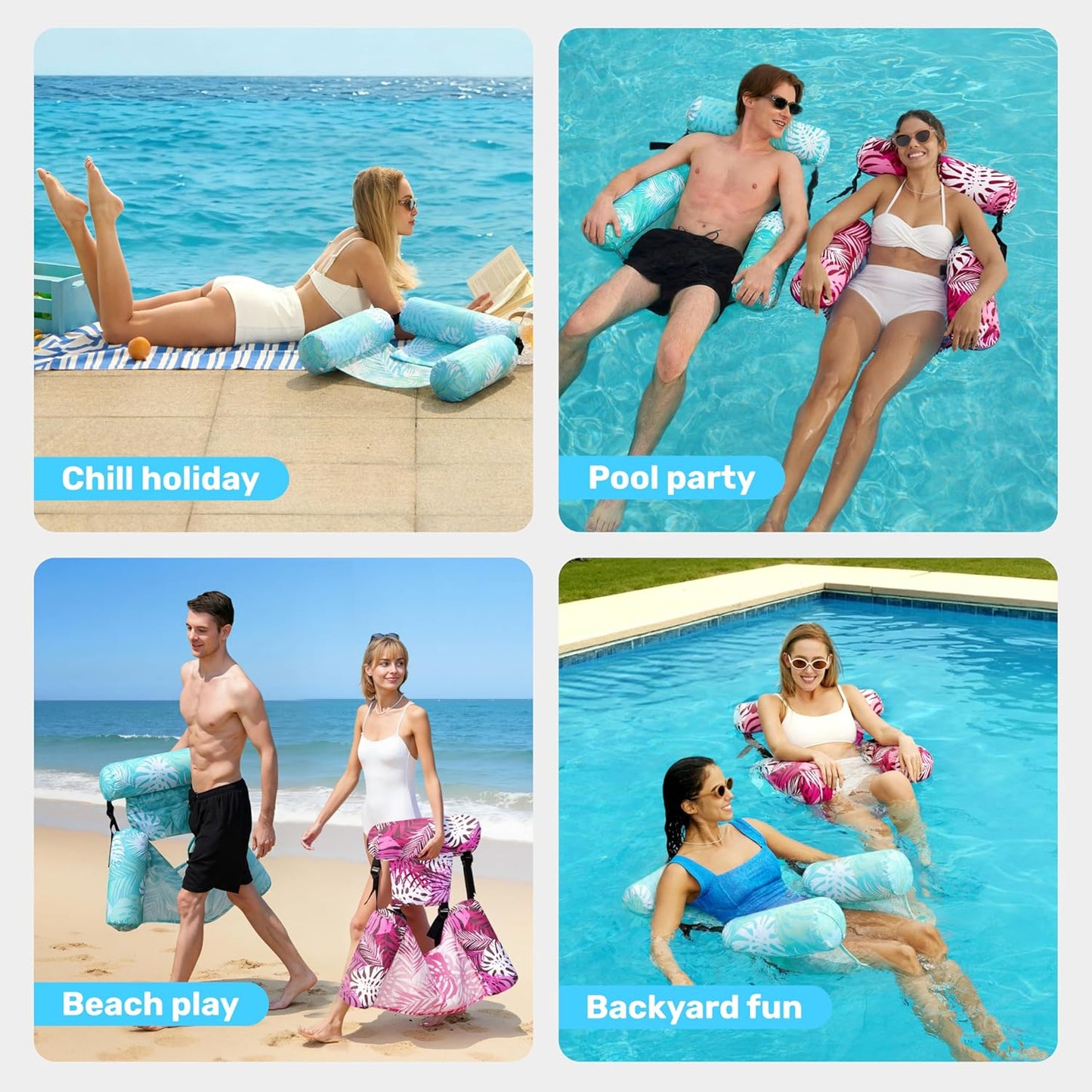Aufblasbare Pool-Schwimmstühle, 2er-Set, Cyan, Rosa