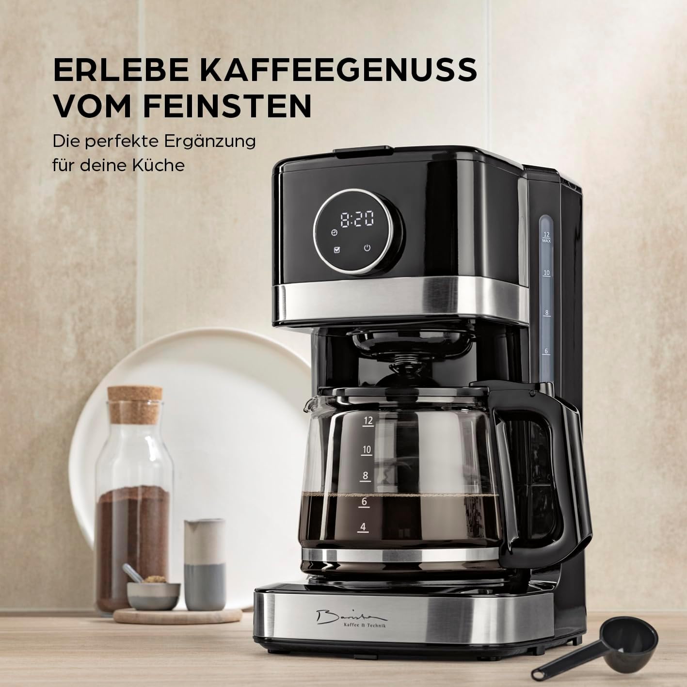 Kaffeemaschine mit Touchdisplay und Timerfunktion, 10) Schwarz - Glaskanne (Touch Display)