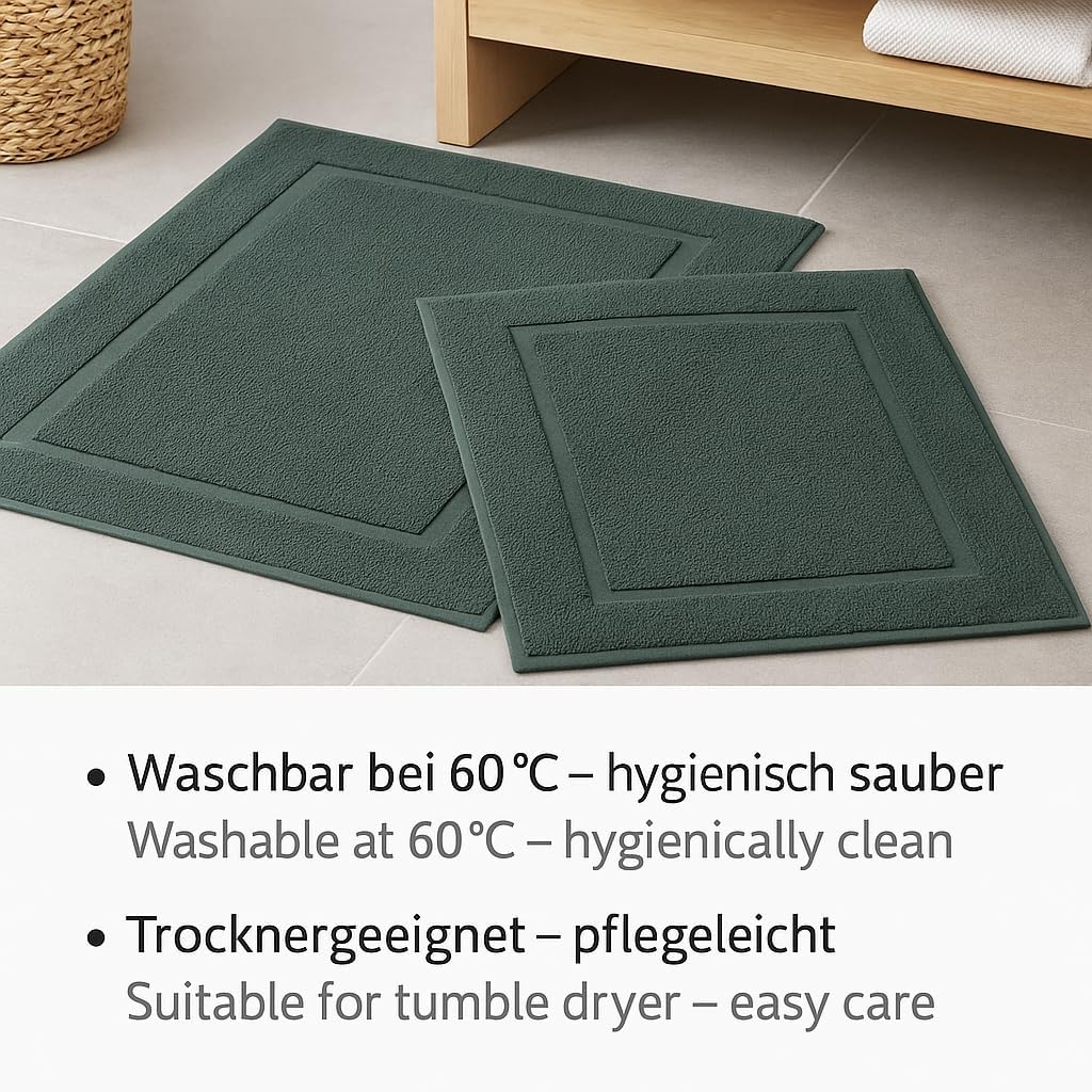 2er-Set Badematten, 50x70 cm, 2x Badvorleger Tannengrün