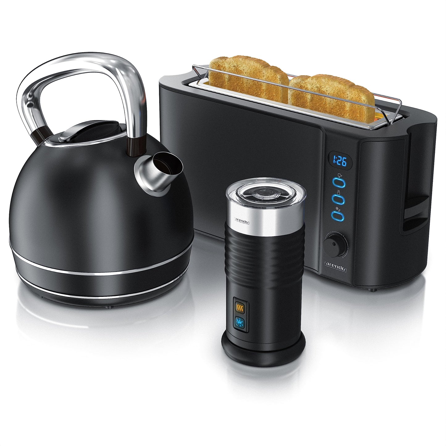 Wasserkocher-Milchaufschäumer-Toaster Set, Schwarz