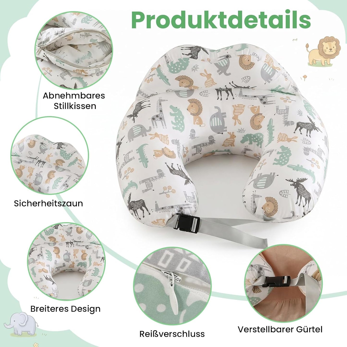 Stillkissen mit verstellbarem Taillengurt, Waldtiere