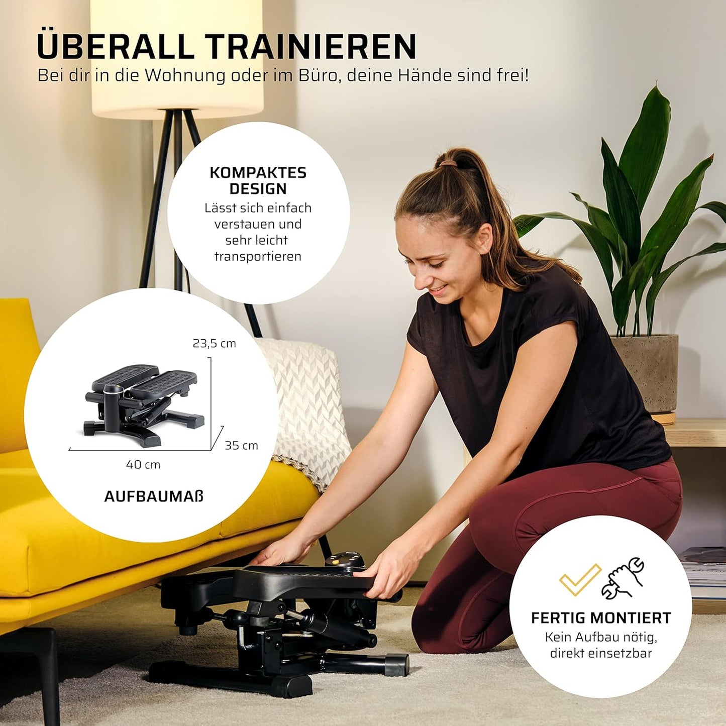 2-in-1 Mini-Stepper mit Umschalttechnik, schwarz / gelb