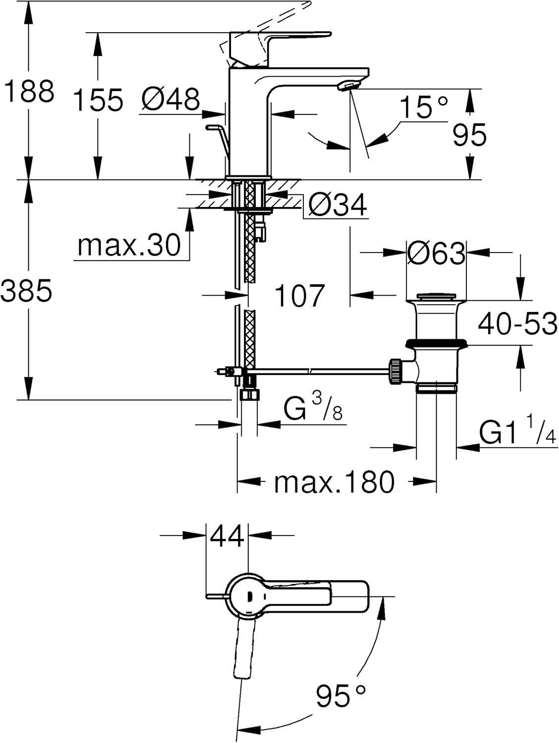 Einhand-Waschtischbatterie, Chrom XS-Size mittelstellung kalt