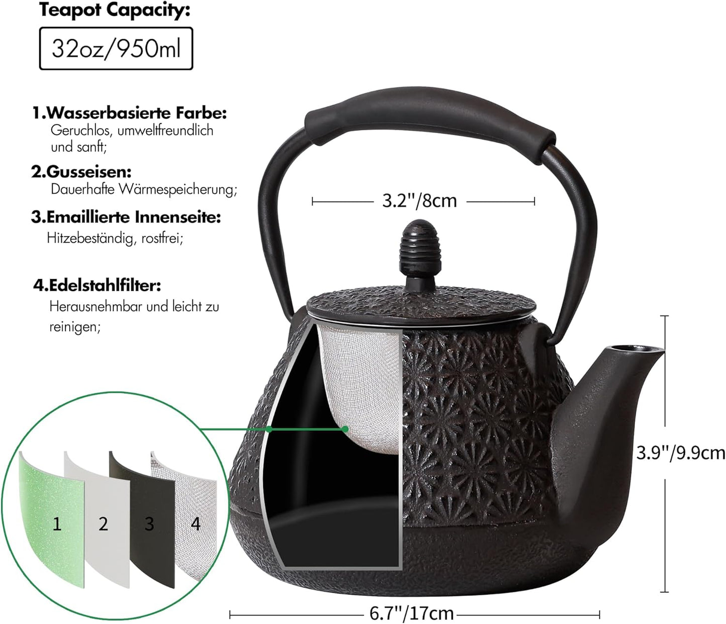 Gusseisen-Teekanne, Black