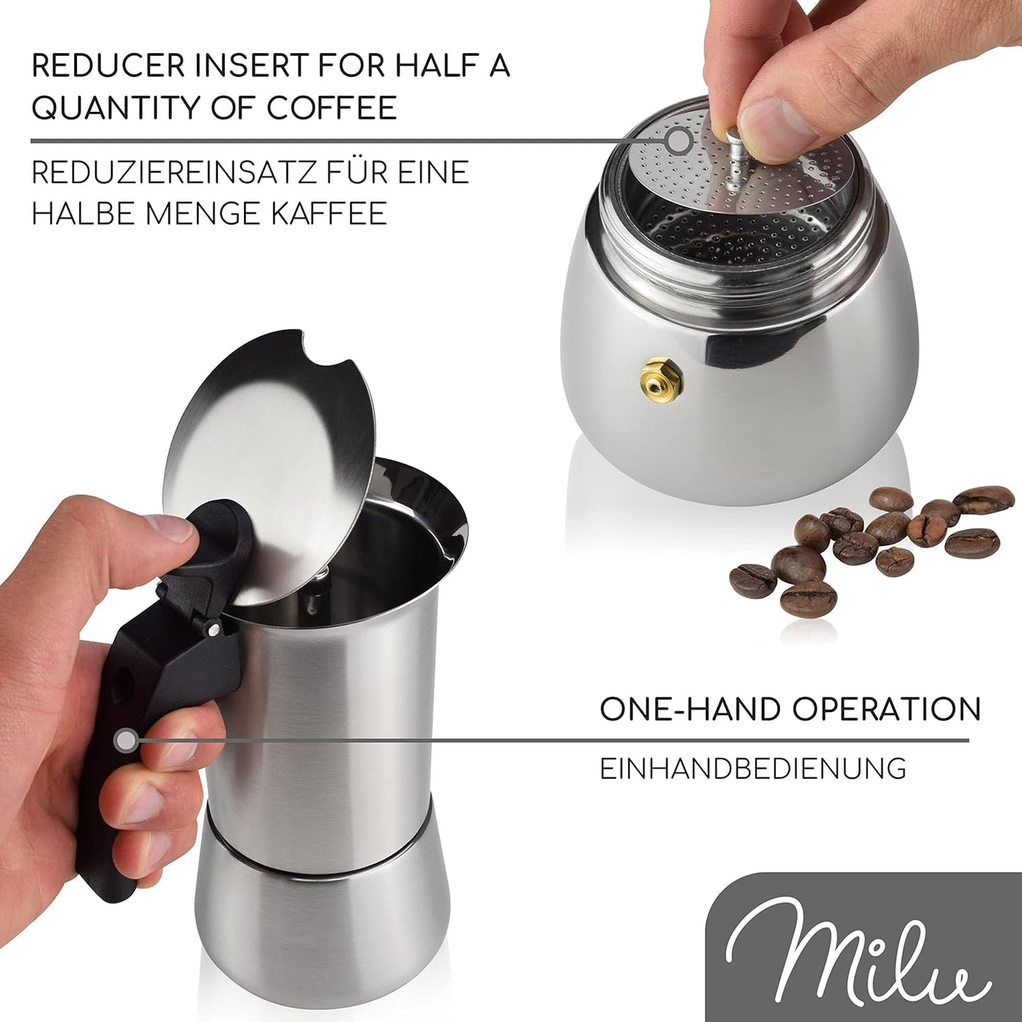 Espressokocher für 6 Tassen, Schwarz 6 Tassen (300 ml)