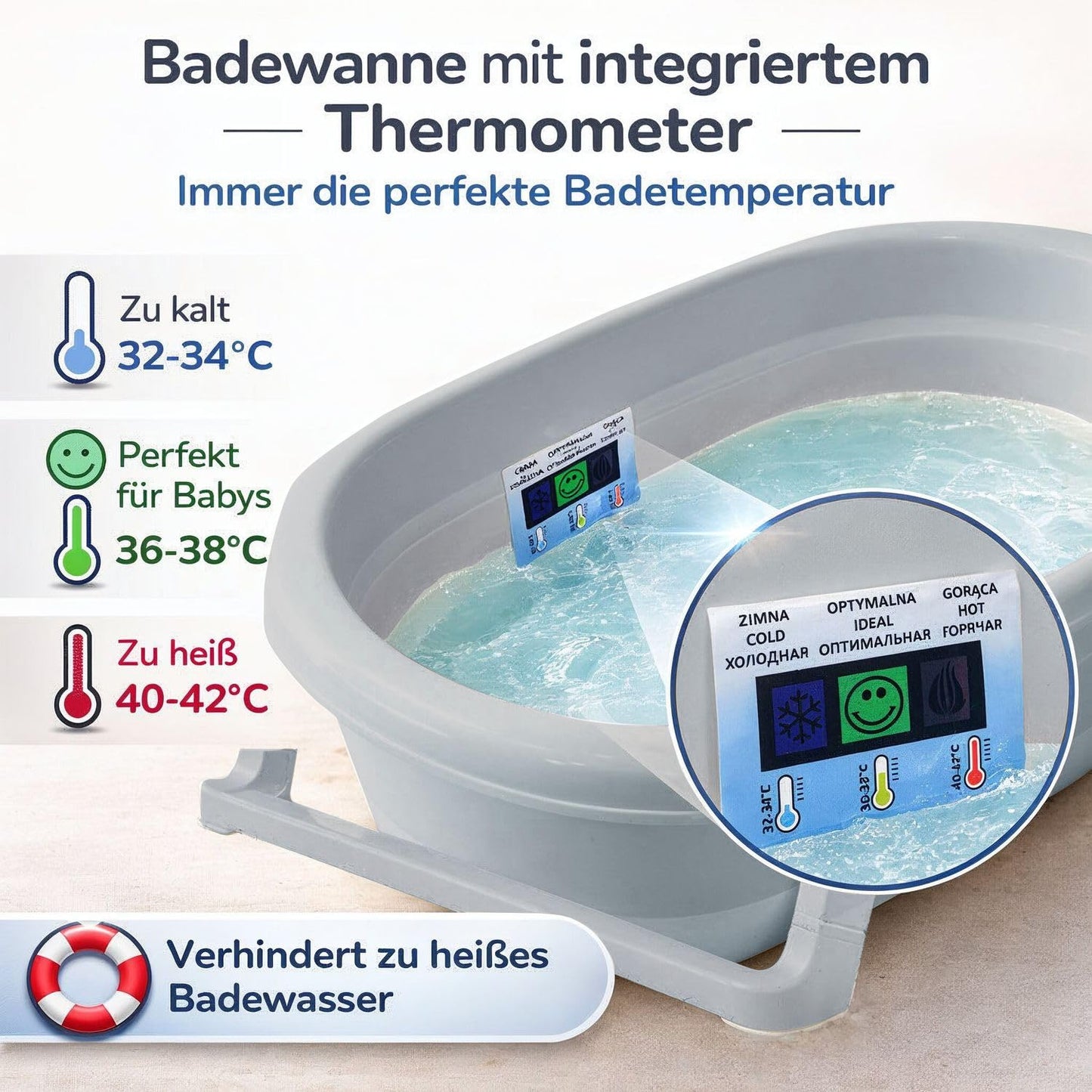 Faltbare Babybadewanne mit Abflussstopfen, Grau Badewanne