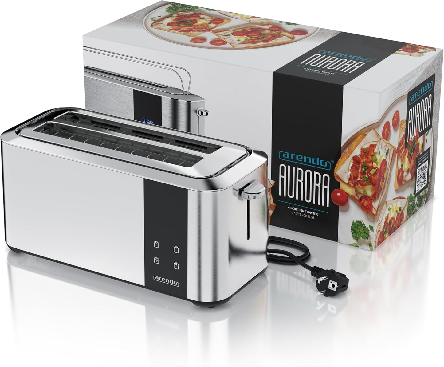 Langschlitz-Toaster Aurora mit Touchscreen und Brötchenaufsatz, A: Silber