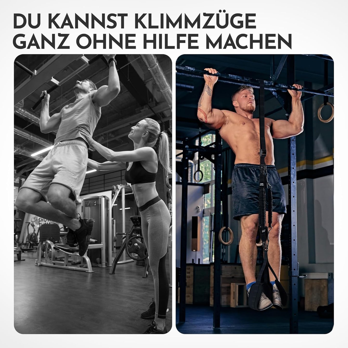 Klimmzughilfe mit 4-Seil-System und Fussschlaufen, Klimmzughilfe