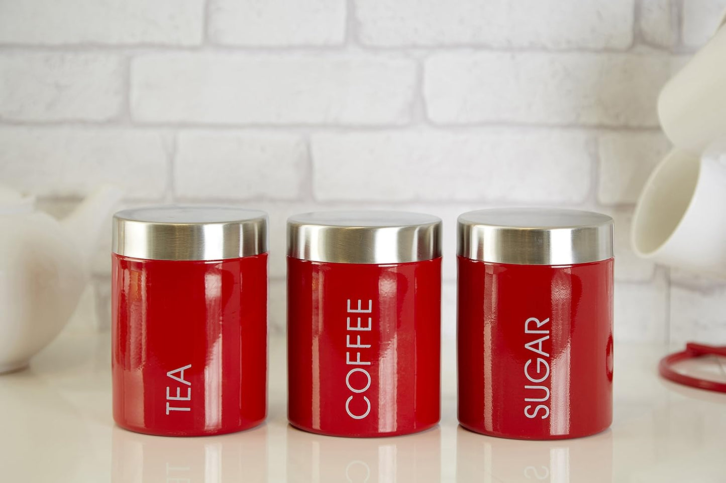 Housewares Tee, Kaffee und Zucker Set, 3-teilig, spülmaschinenfest, Rot