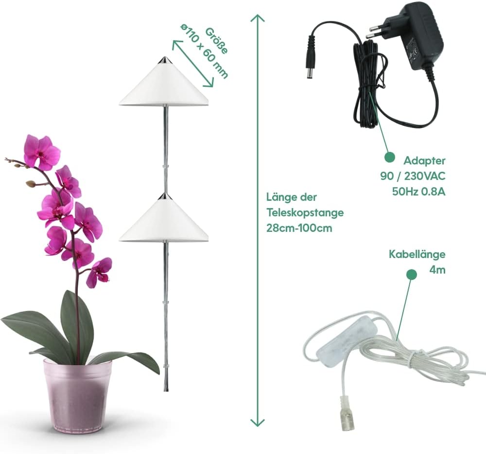 Vollspektrum Pflanzenlampe mit Teleskopstab, Weiss