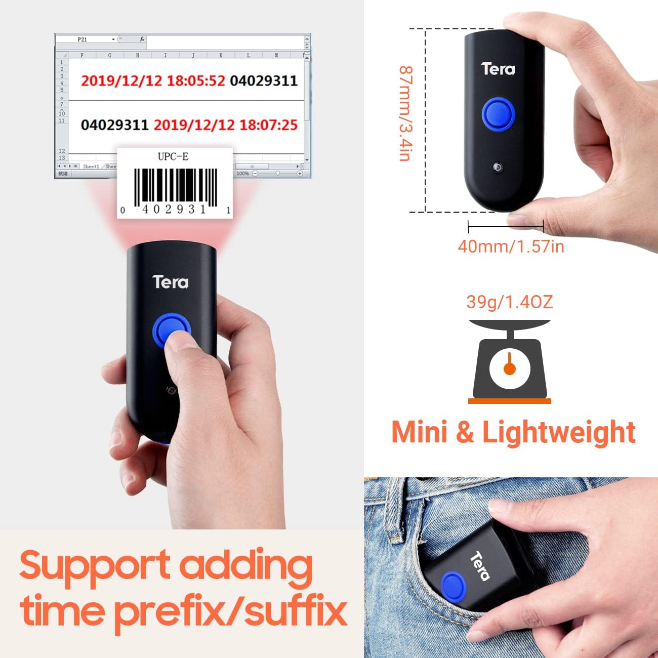 Kabelloser 1D Mini-Barcodescanner, 1D Laser Orange